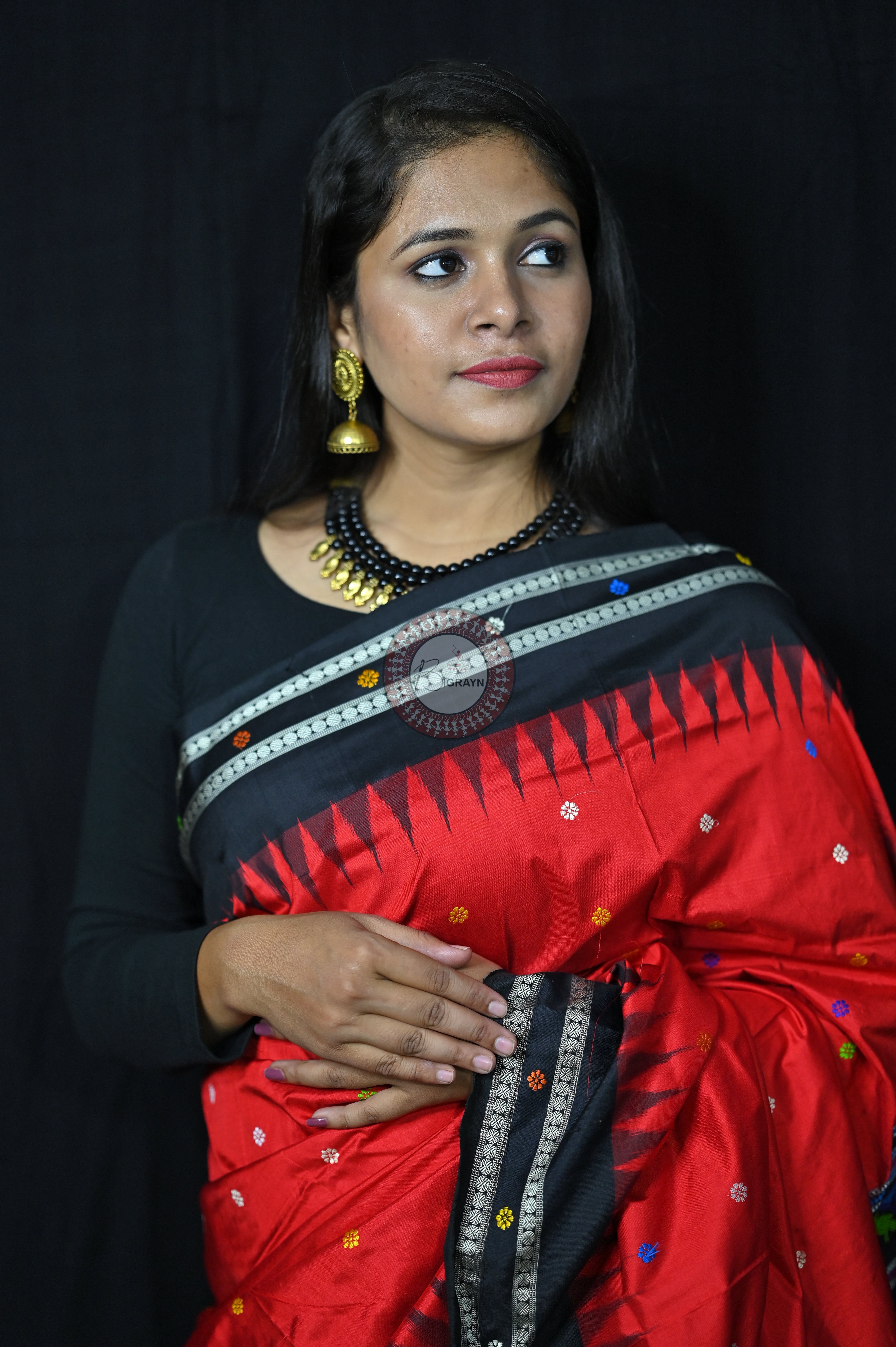 Red Black Dolabedi Silk Saree