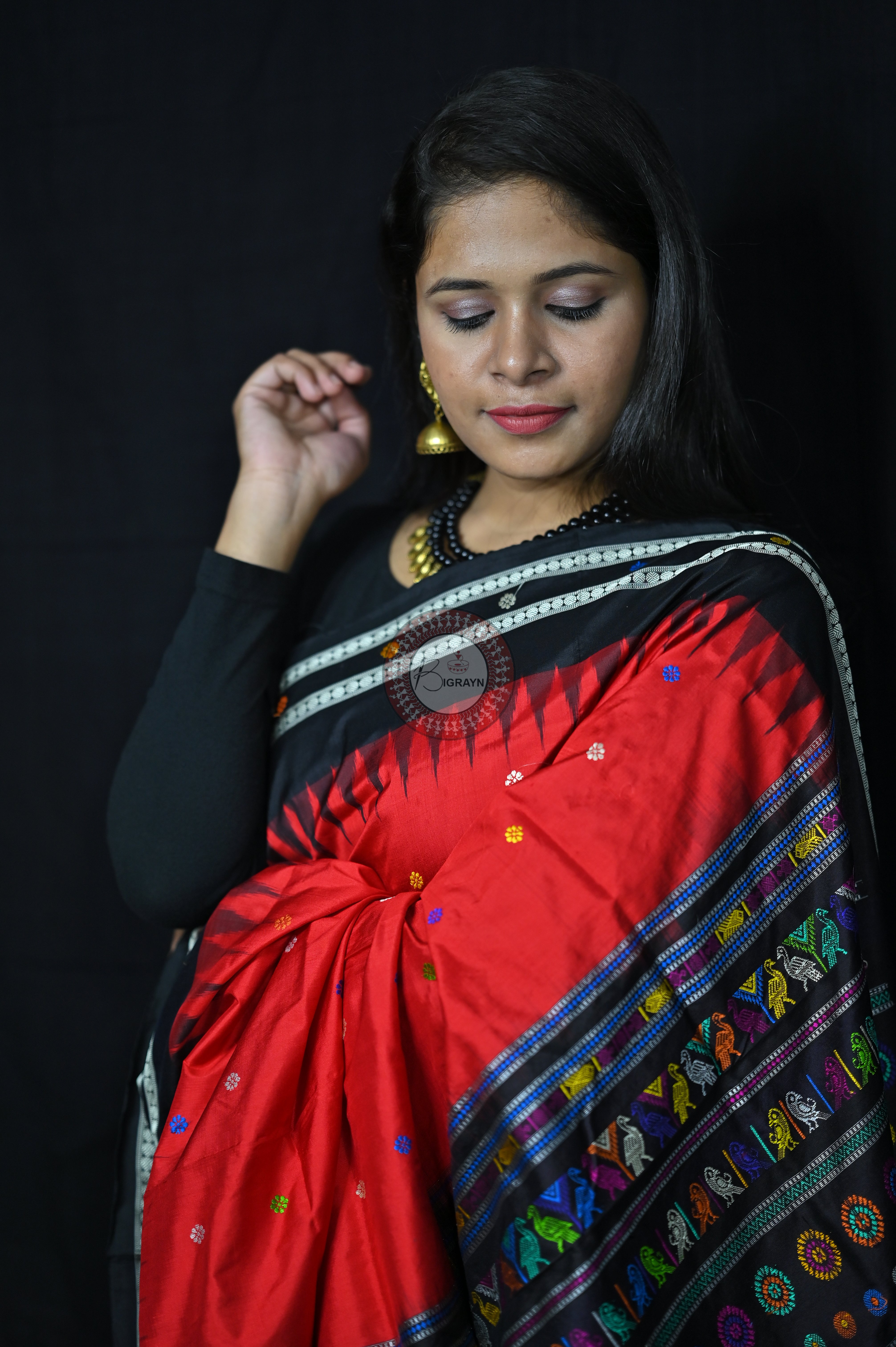 Red Black Dolabedi Silk Saree