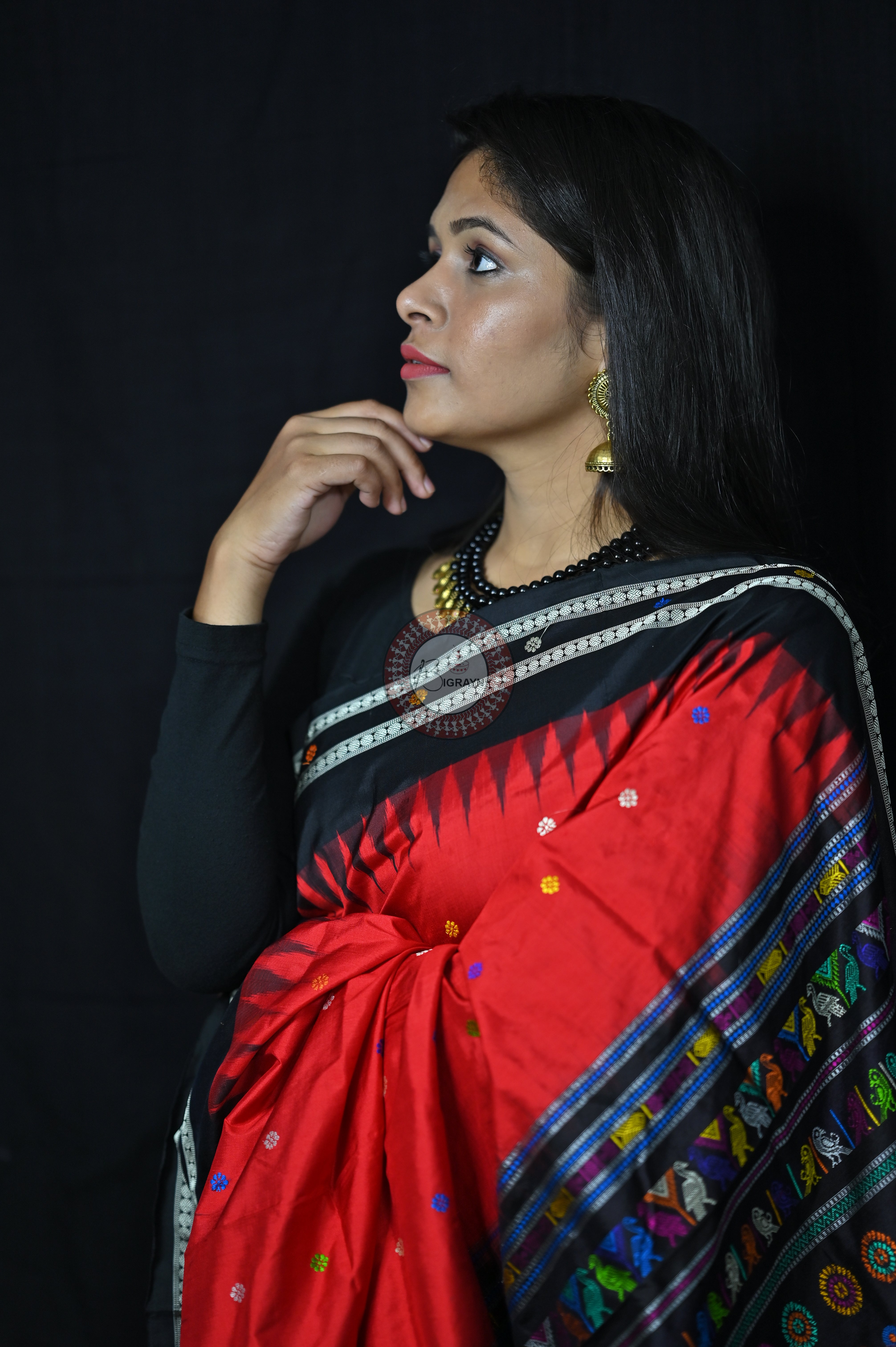 Red Black Dolabedi Silk Saree