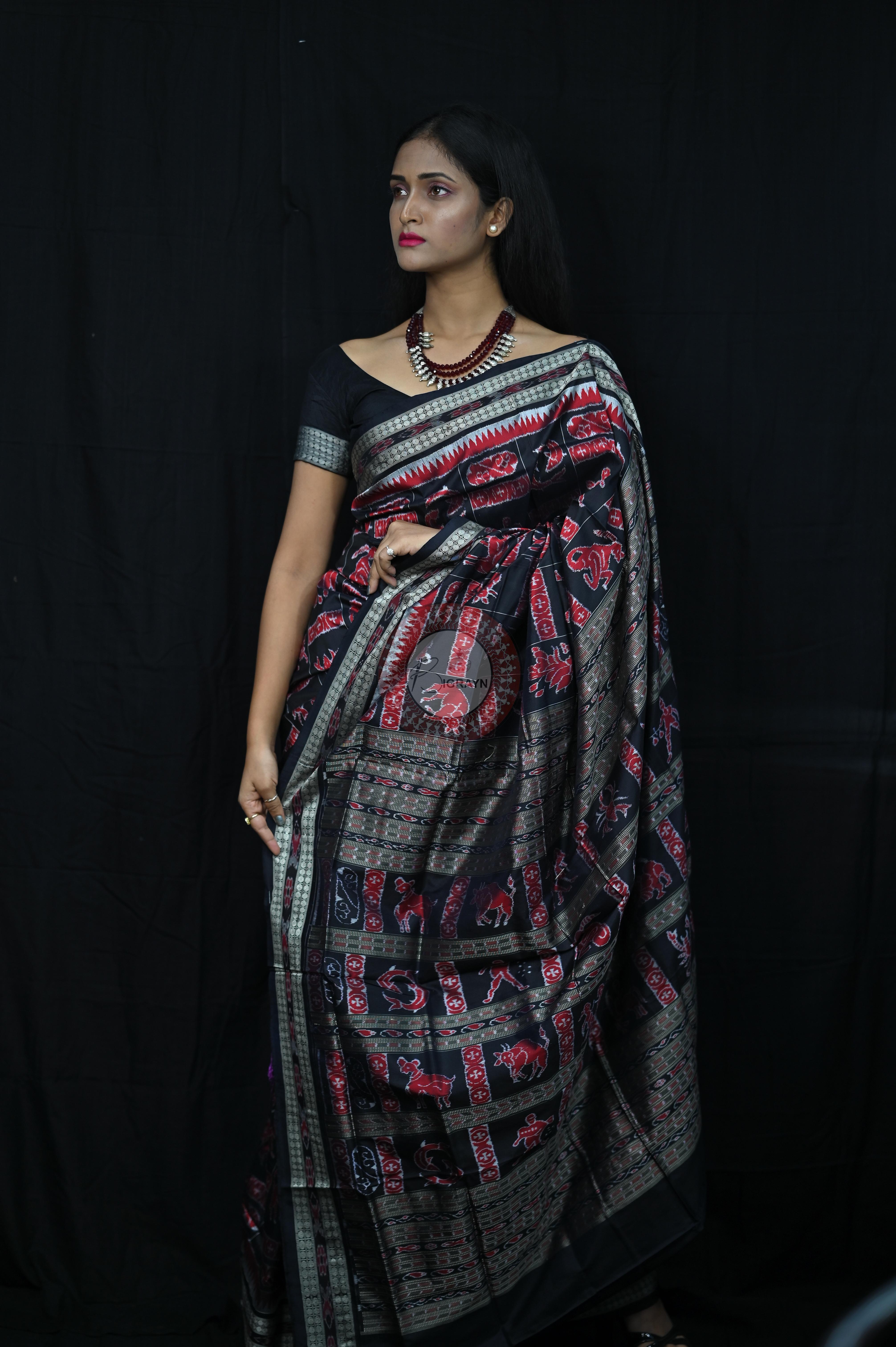 Black Zodiac Sign Special Sambalpuri Silk