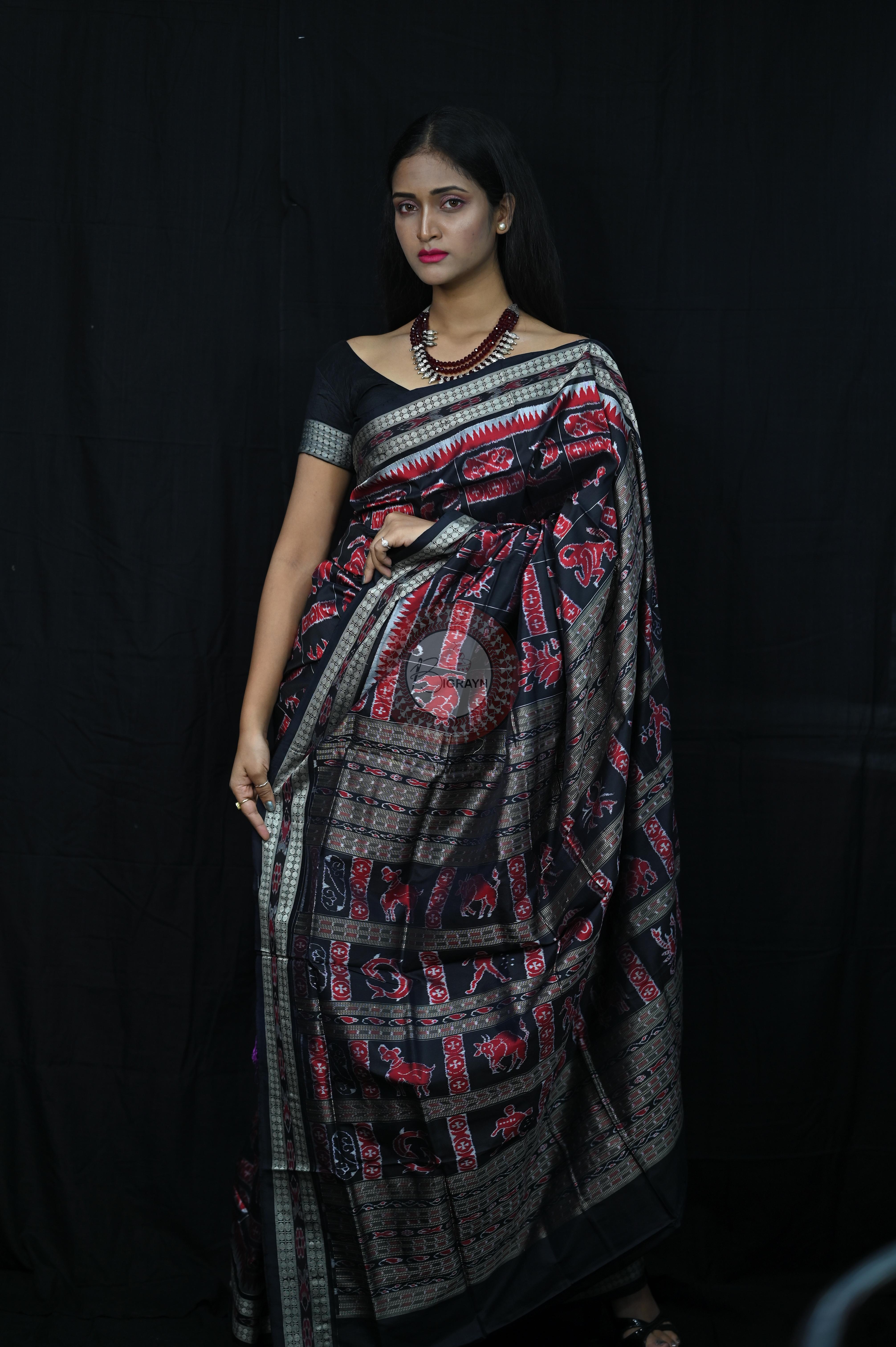 Black Zodiac Sign Special Sambalpuri Silk