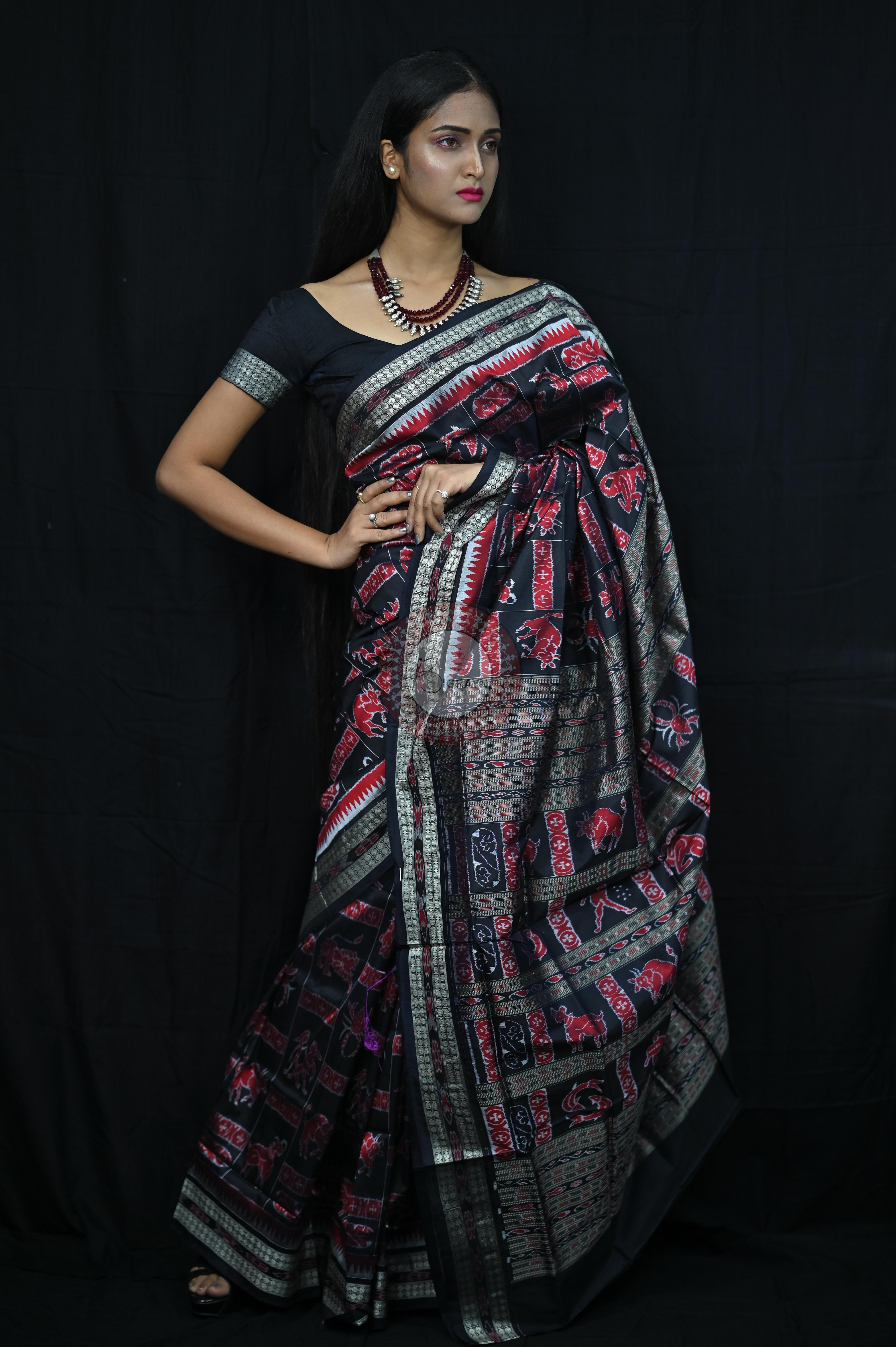 Black Zodiac Sign Special Sambalpuri Silk