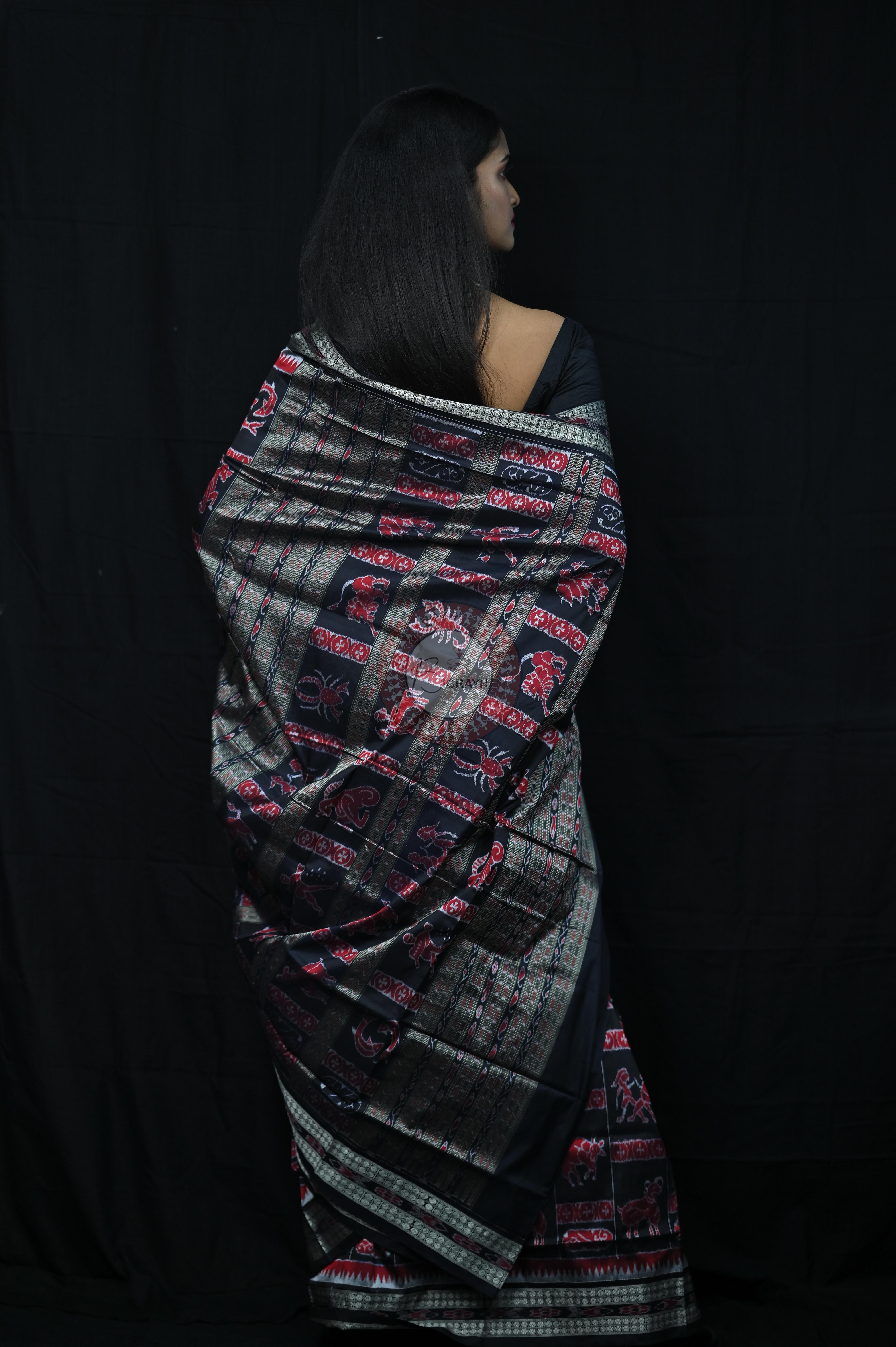 Black Zodiac Sign Special Sambalpuri Silk