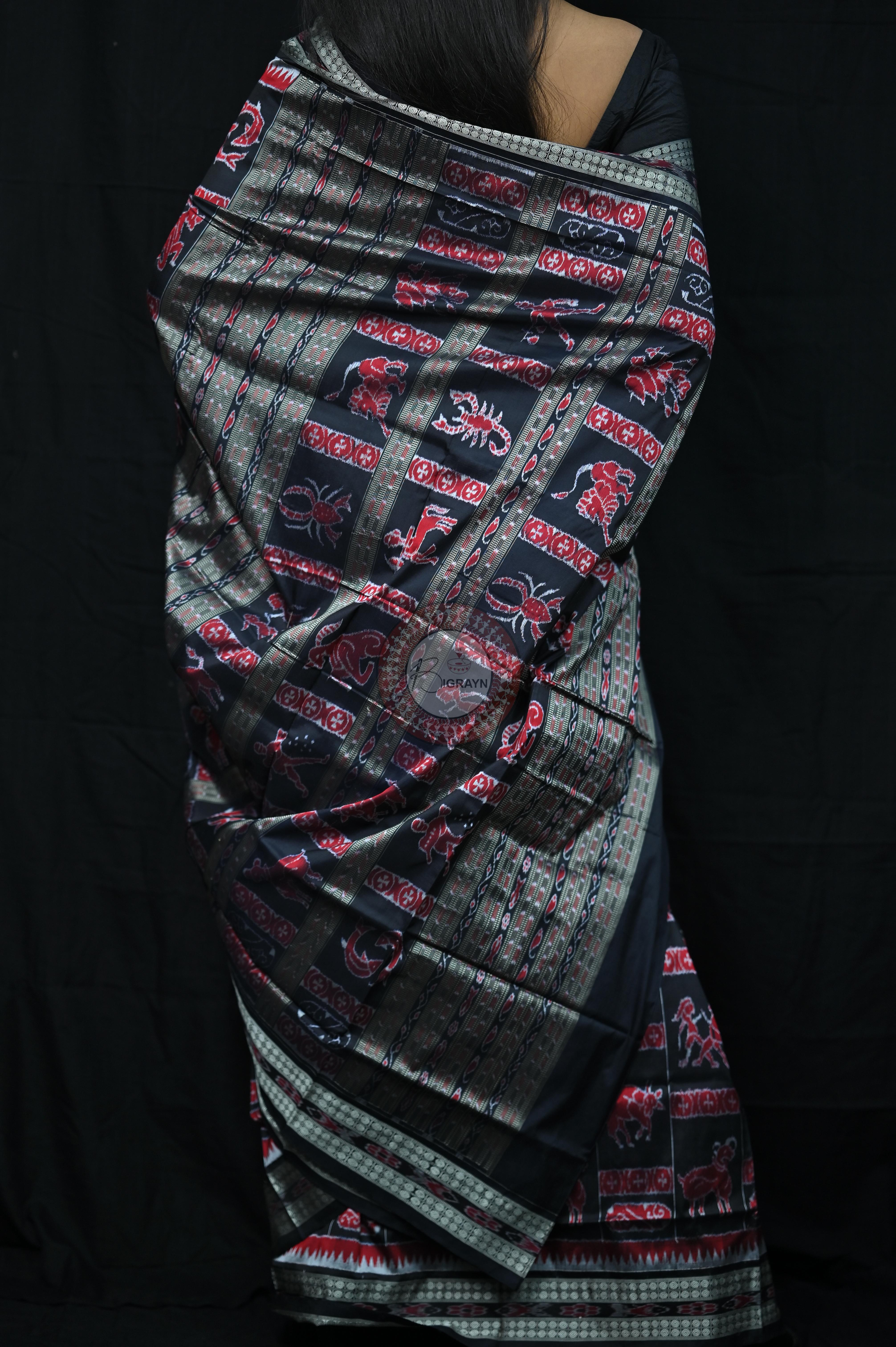 Black Zodiac Sign Special Sambalpuri Silk