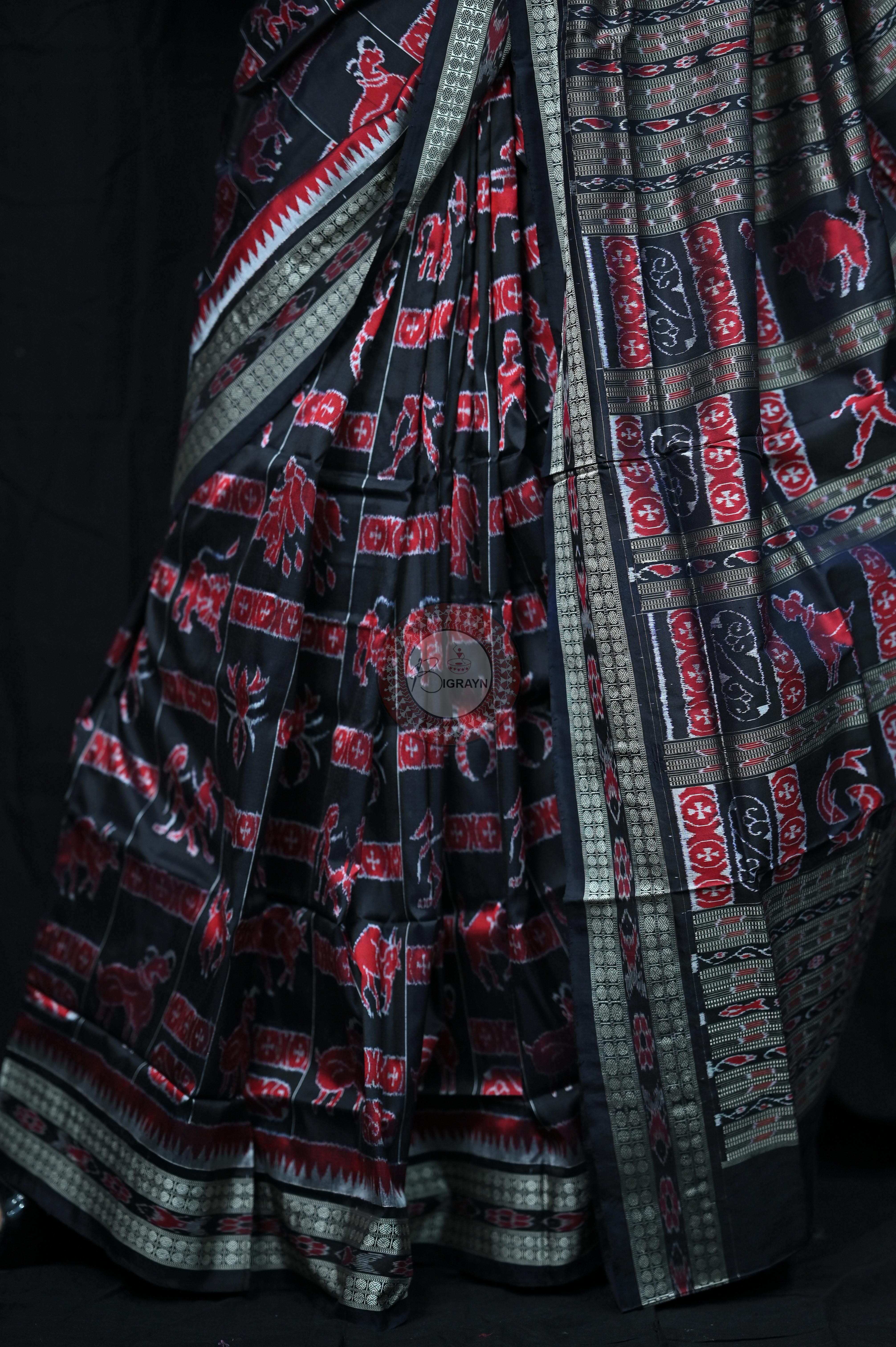 Black Zodiac Sign Special Sambalpuri Silk