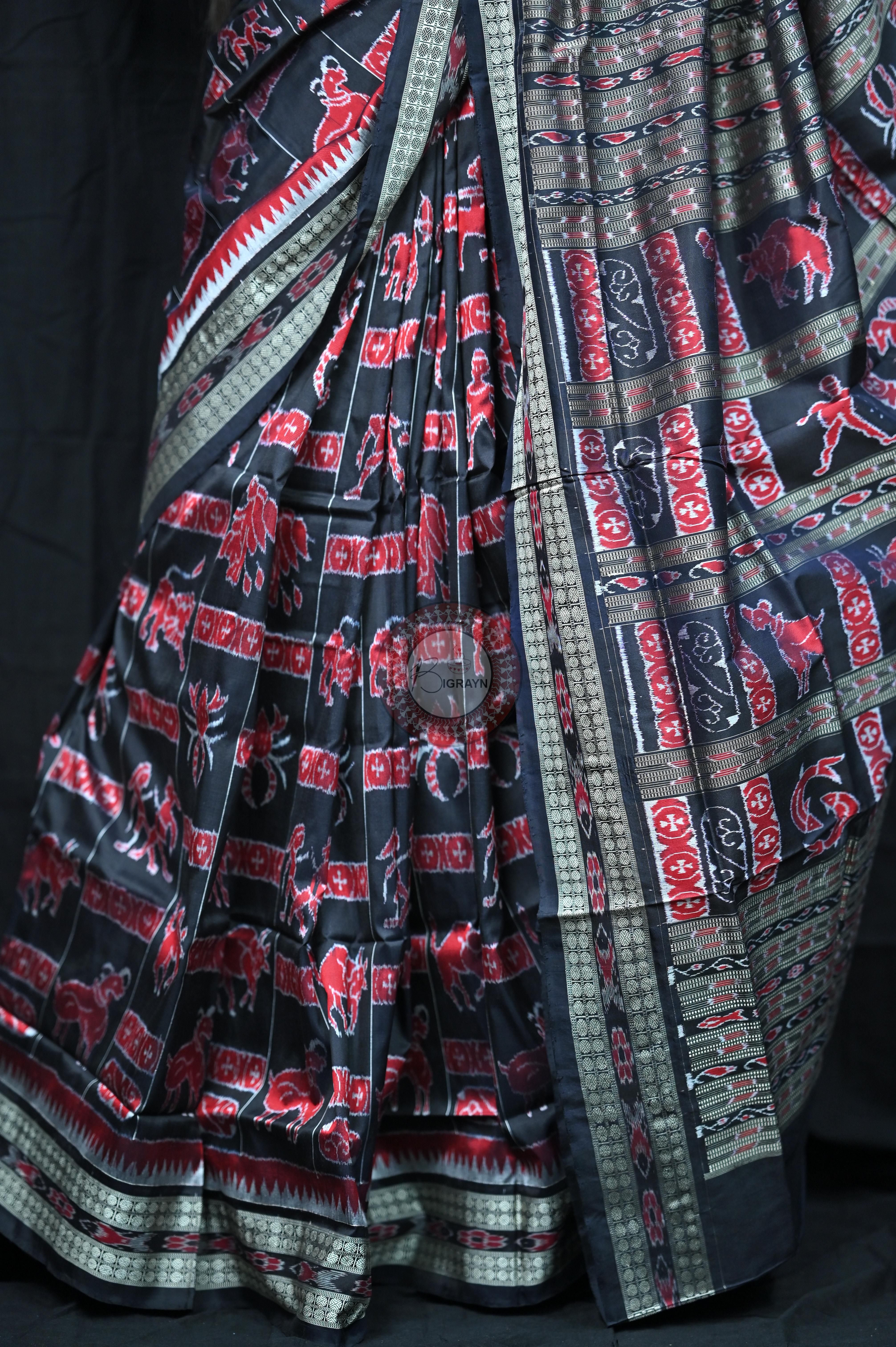 Black Zodiac Sign Special Sambalpuri Silk