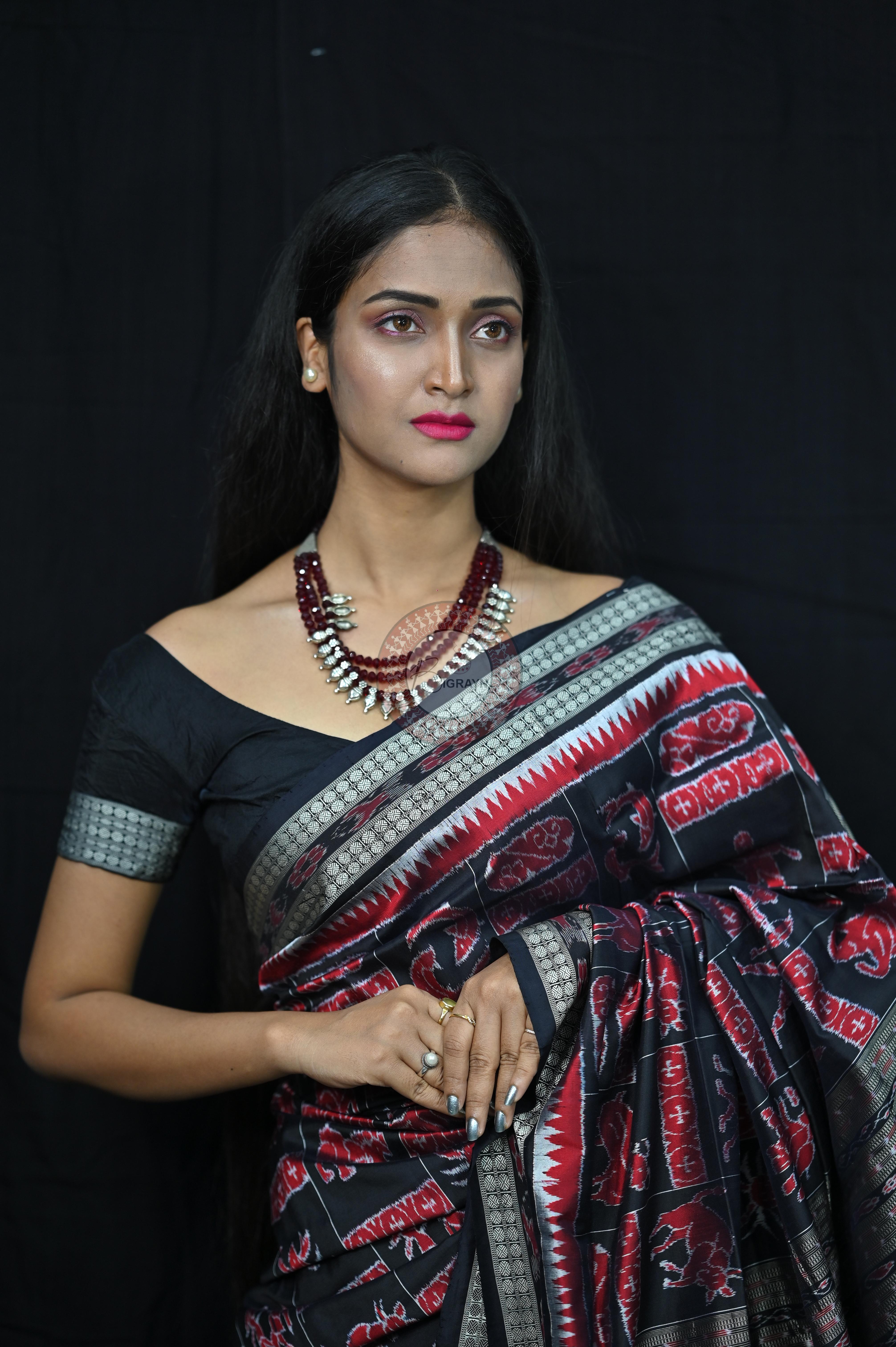Black Zodiac Sign Special Sambalpuri Silk