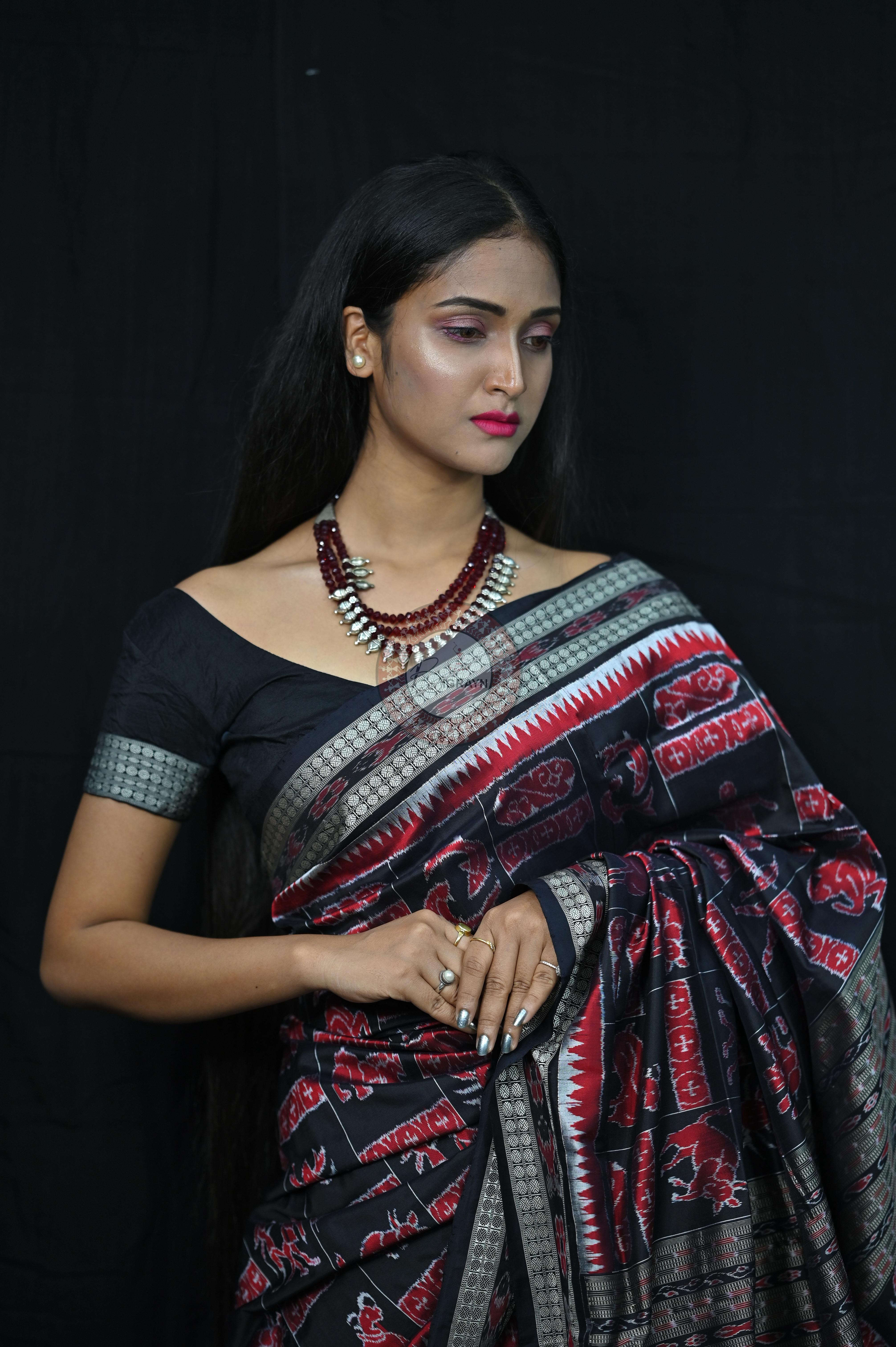 Black Zodiac Sign Special Sambalpuri Silk