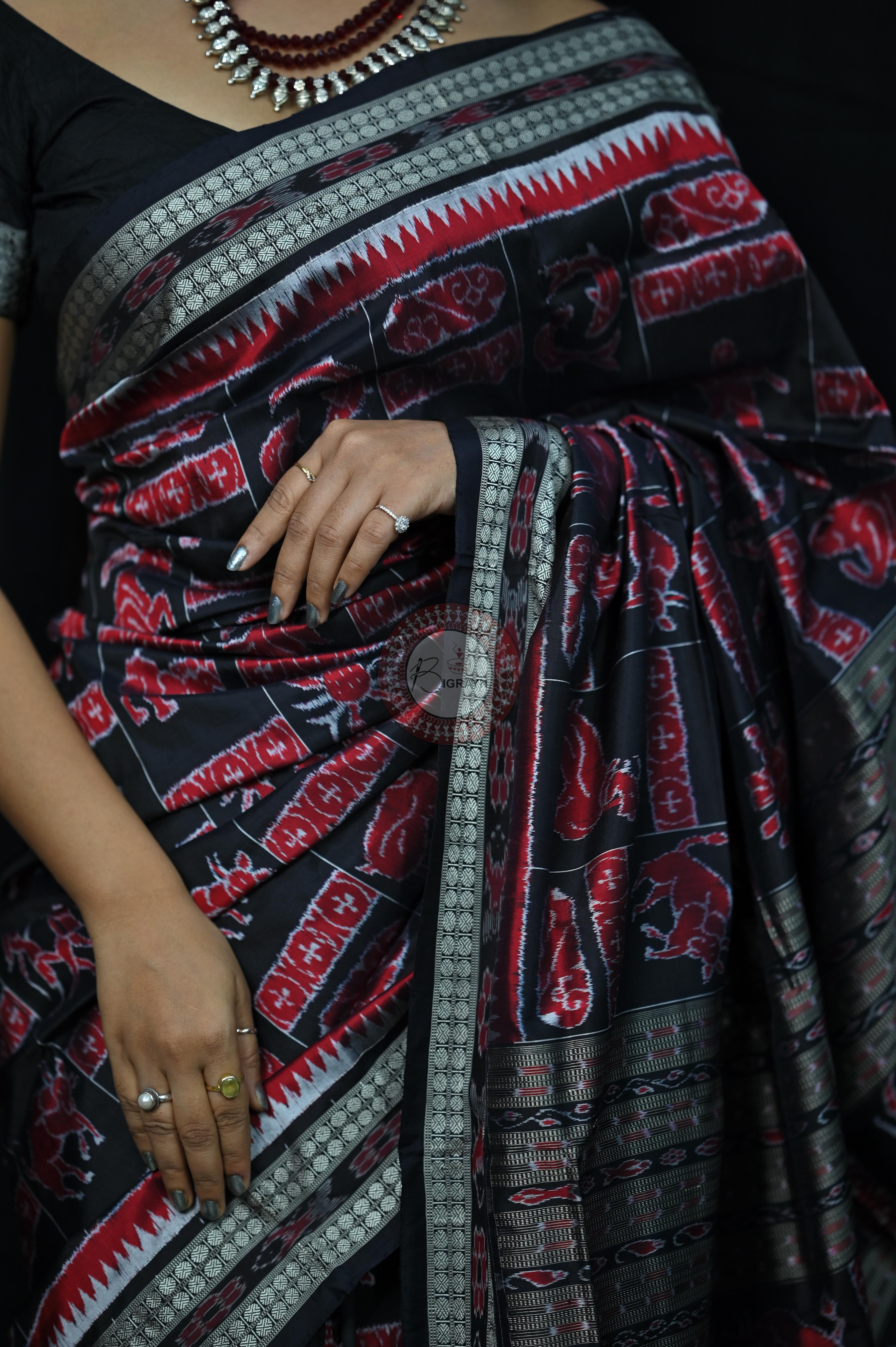 Black Zodiac Sign Special Sambalpuri Silk