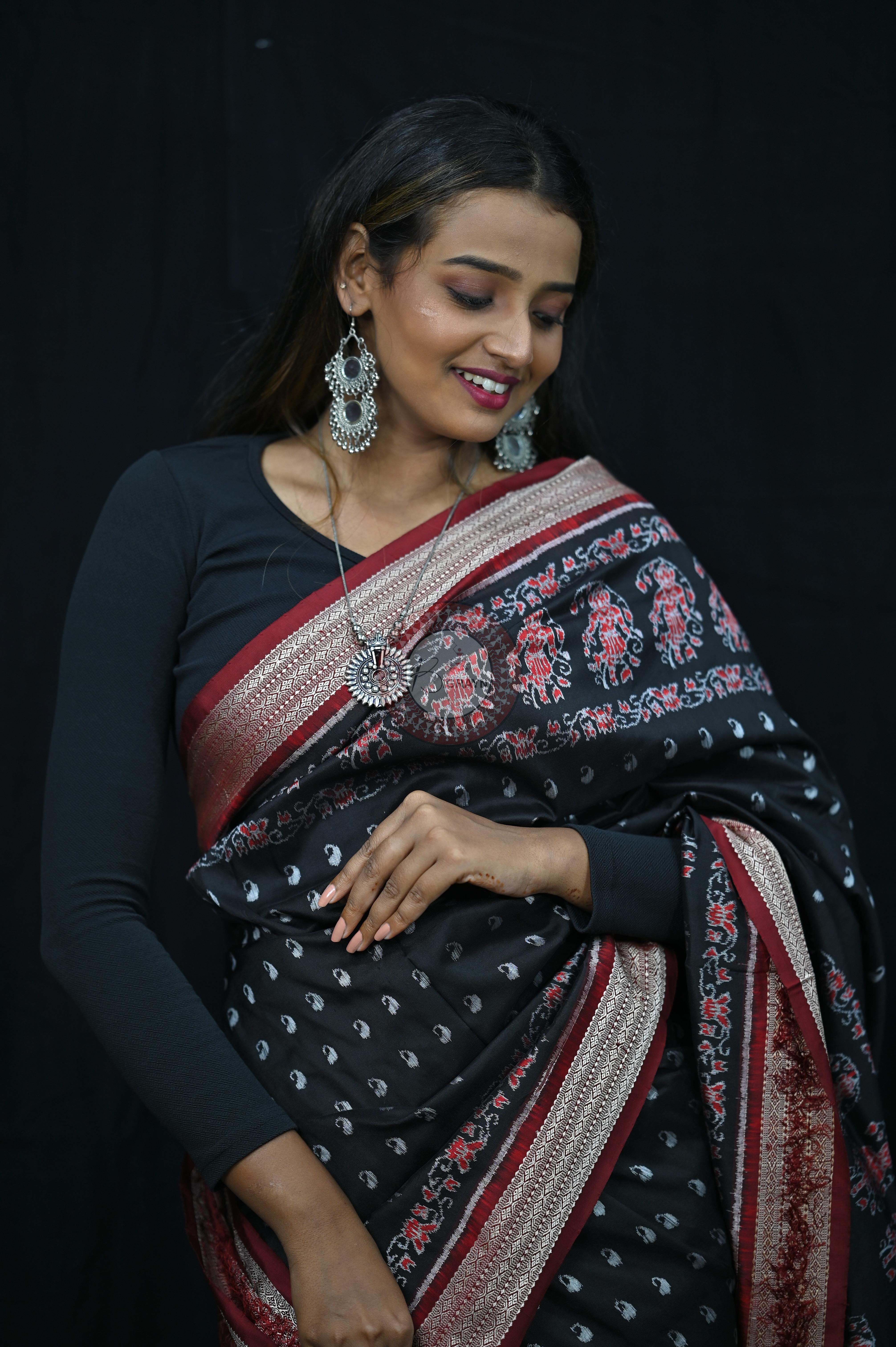 Black And Red Parsley Sambalpuri Silk Saree