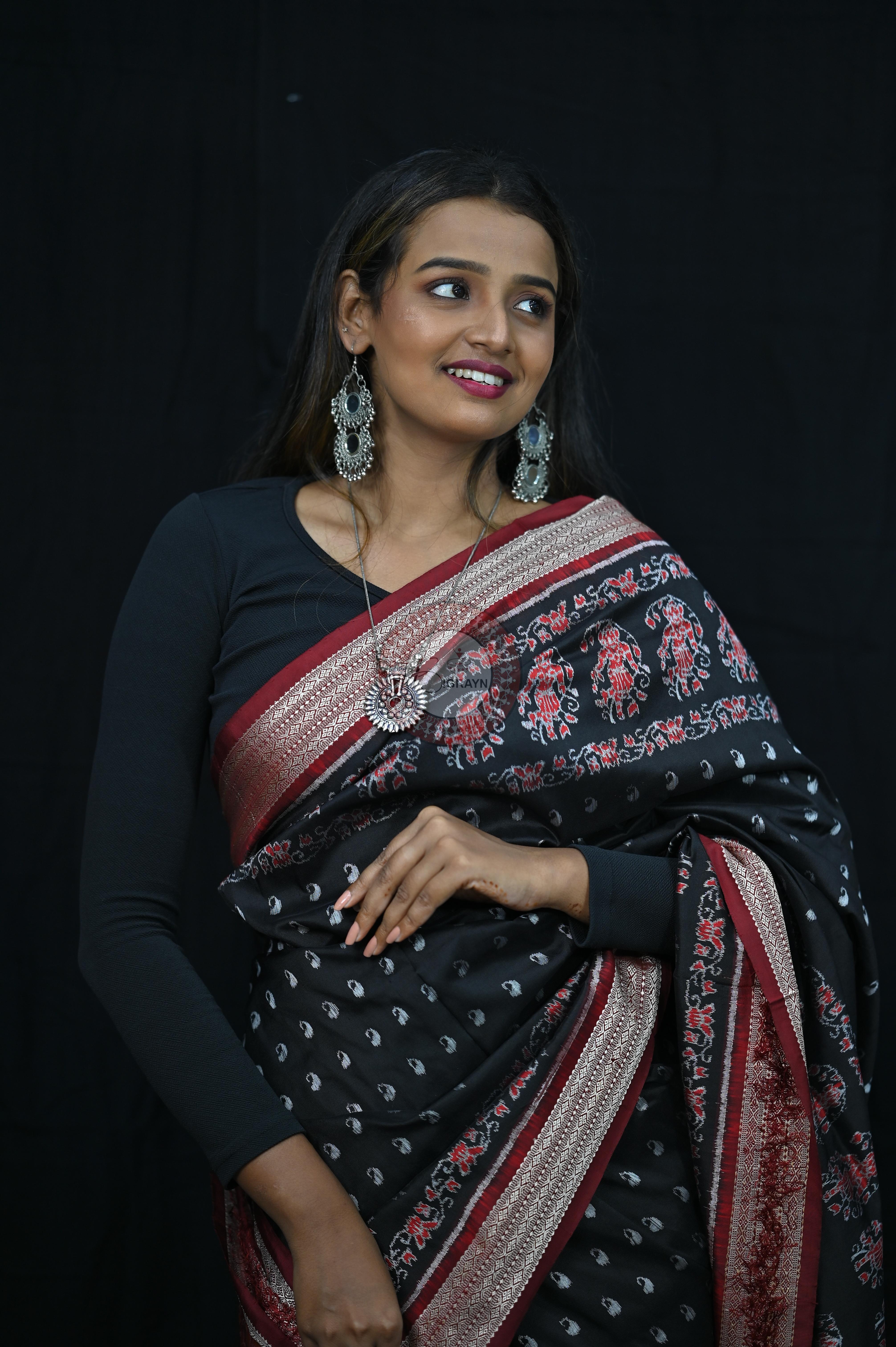 Black And Red Parsley Sambalpuri Silk Saree