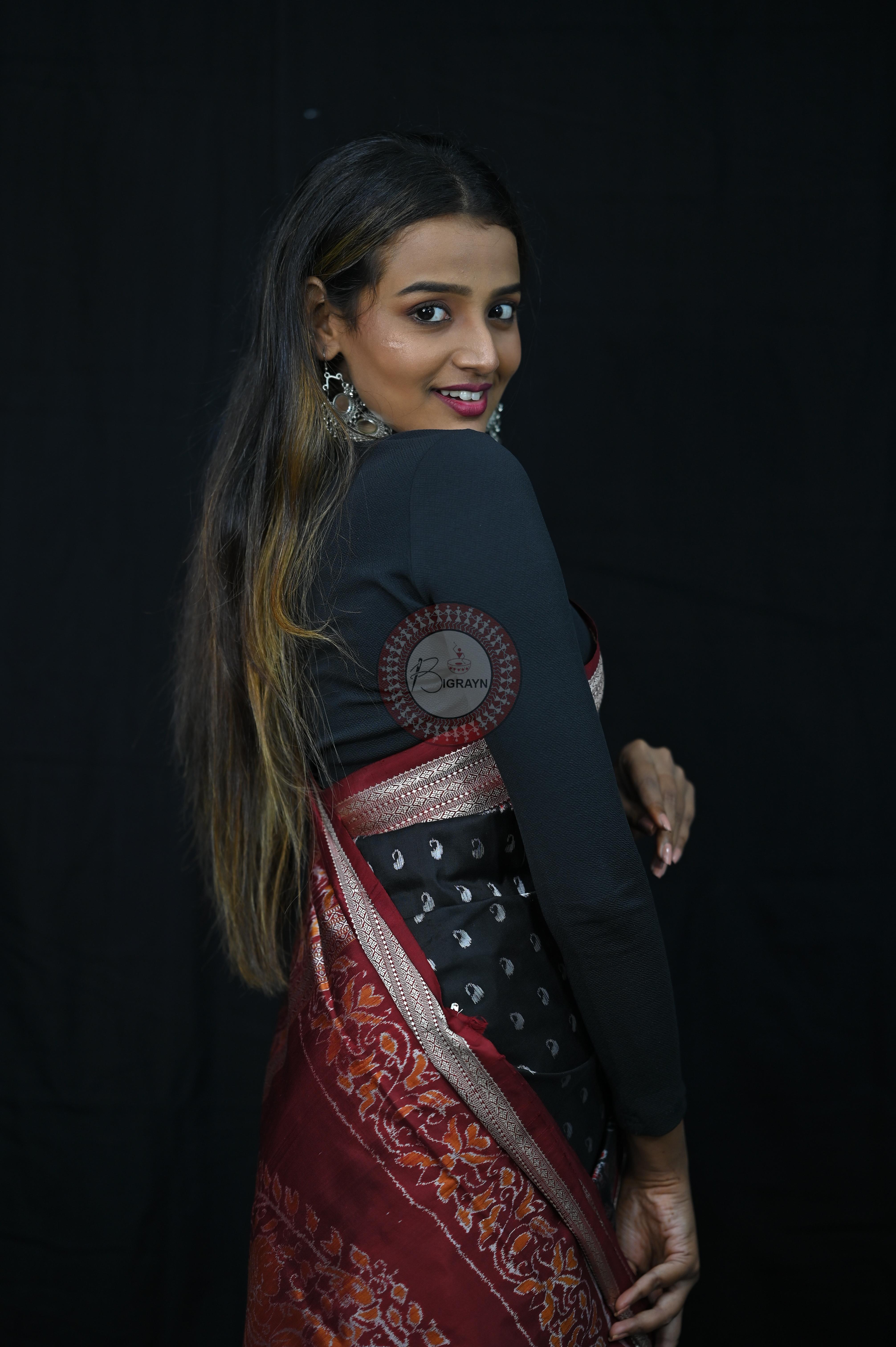 Black And Red Parsley Sambalpuri Silk Saree