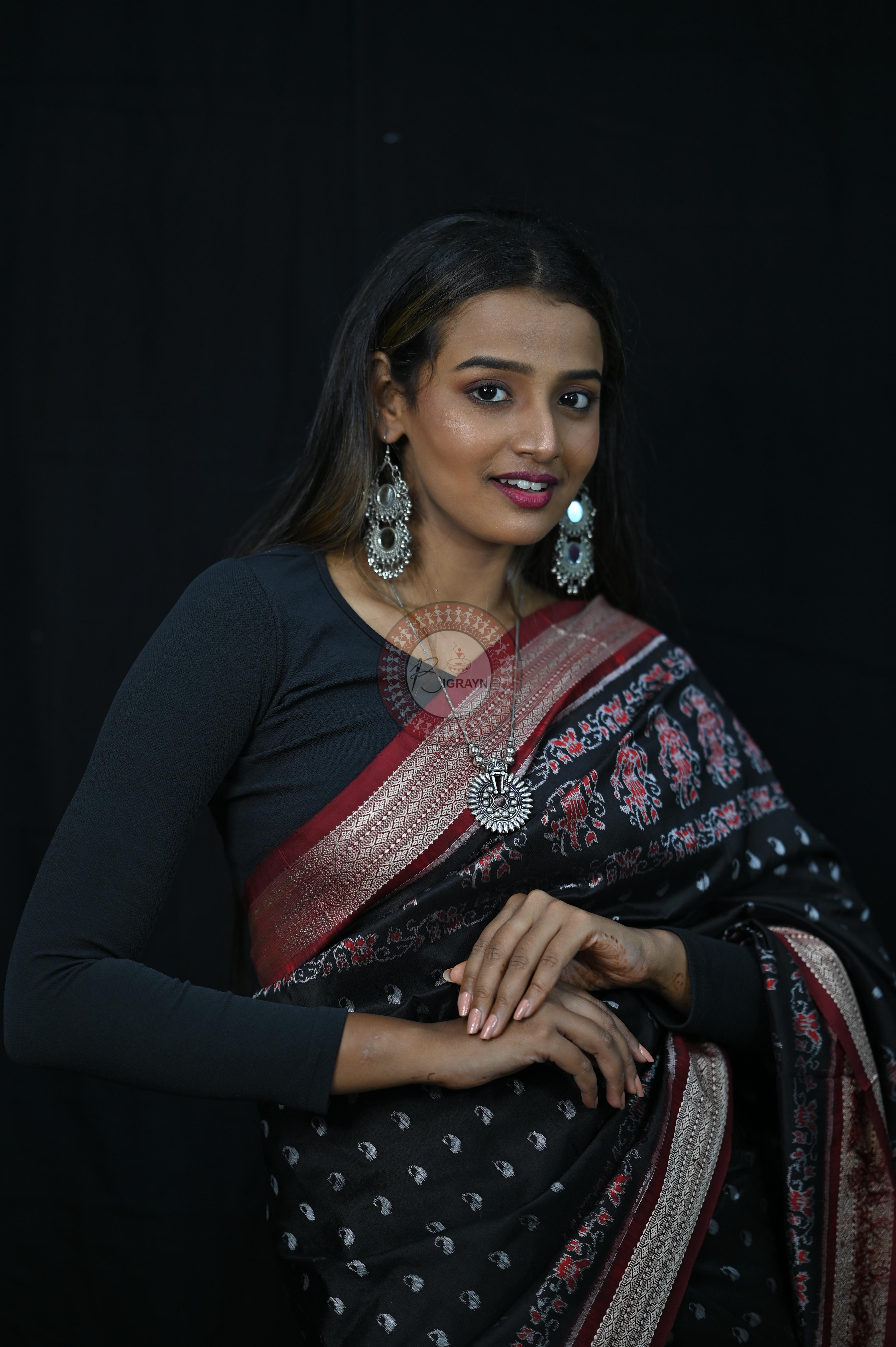 Black And Red Parsley Sambalpuri Silk Saree