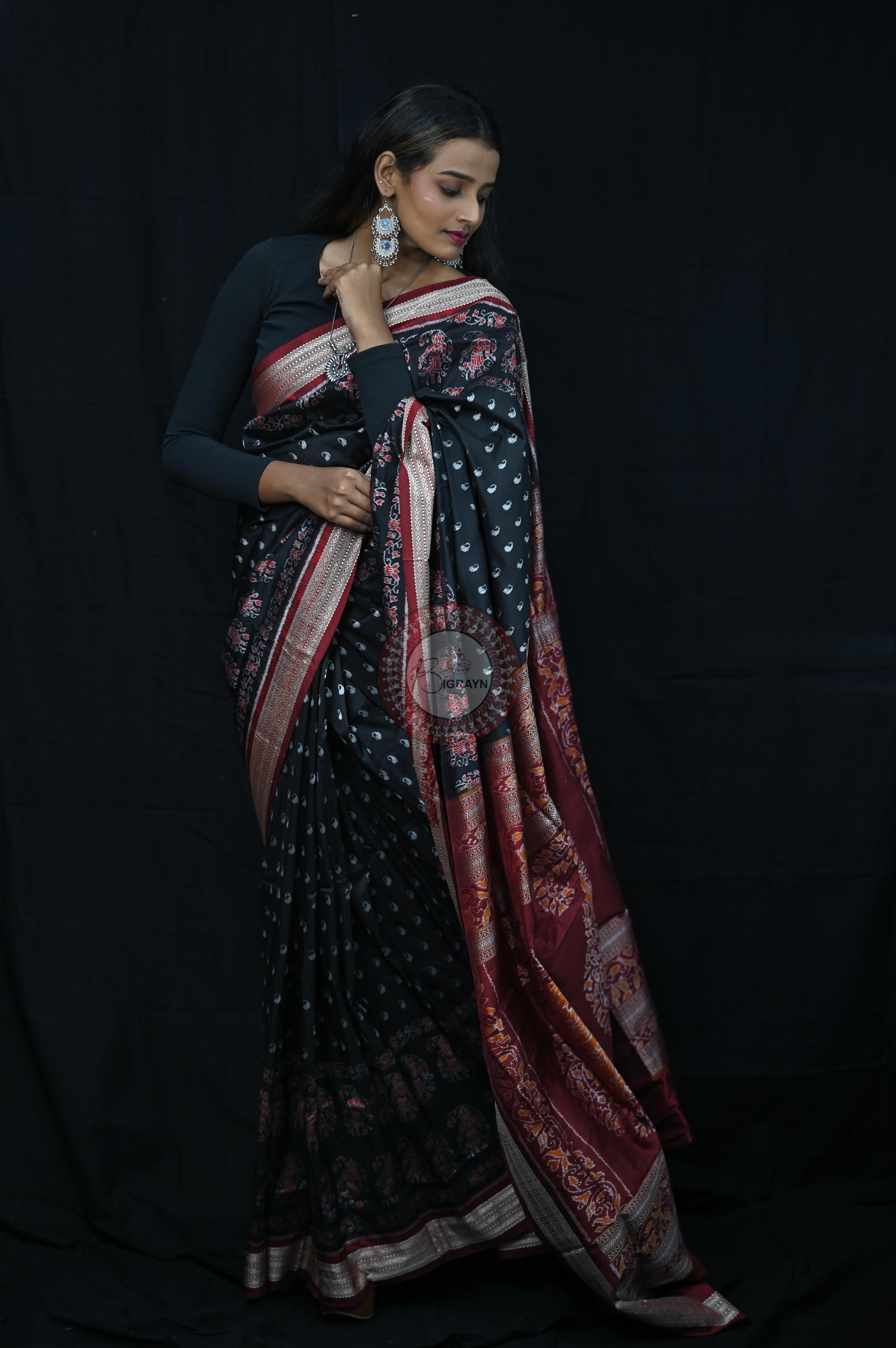 Black And Red Parsley Sambalpuri Silk Saree