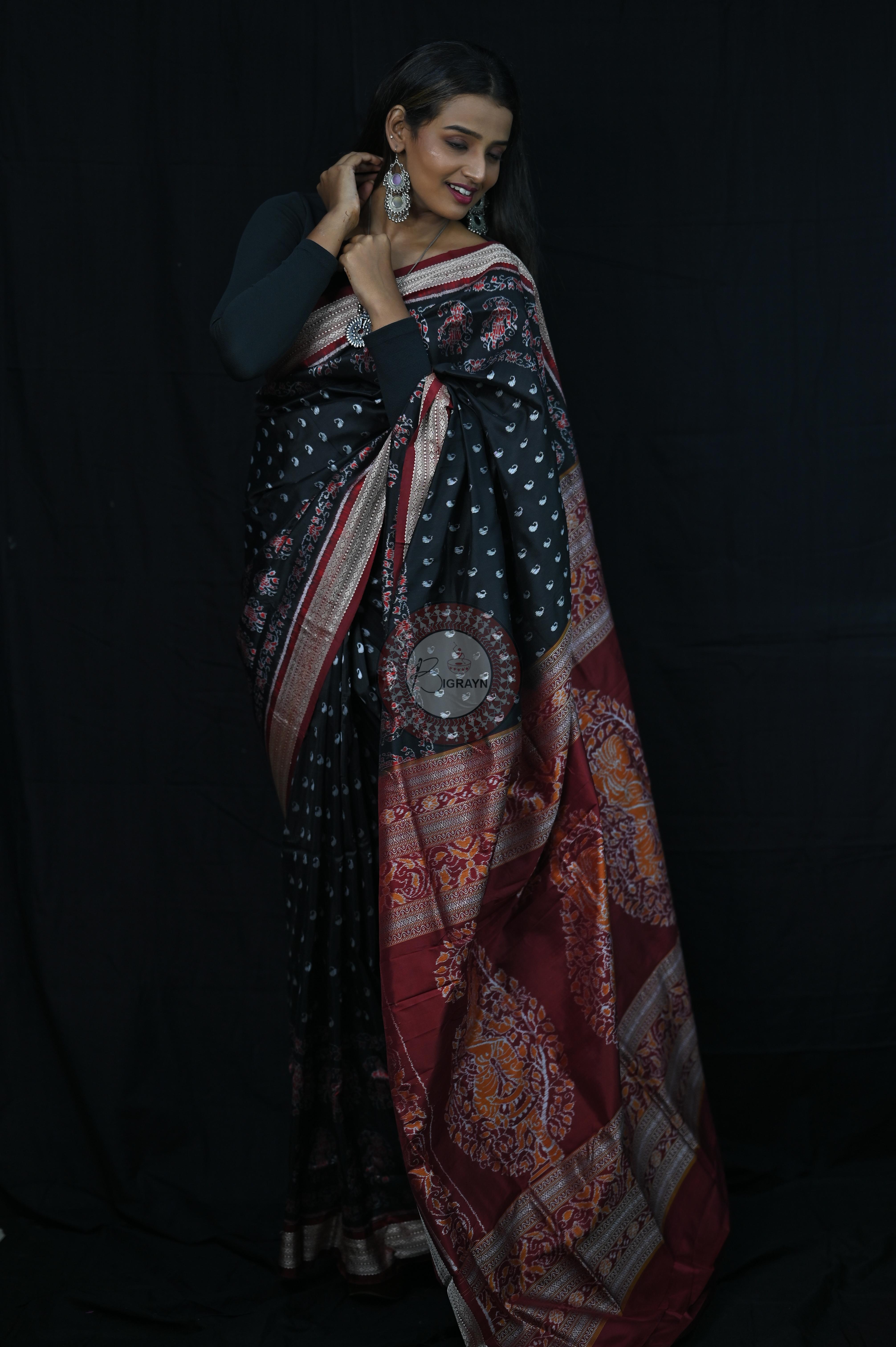 Black And Red Parsley Sambalpuri Silk Saree