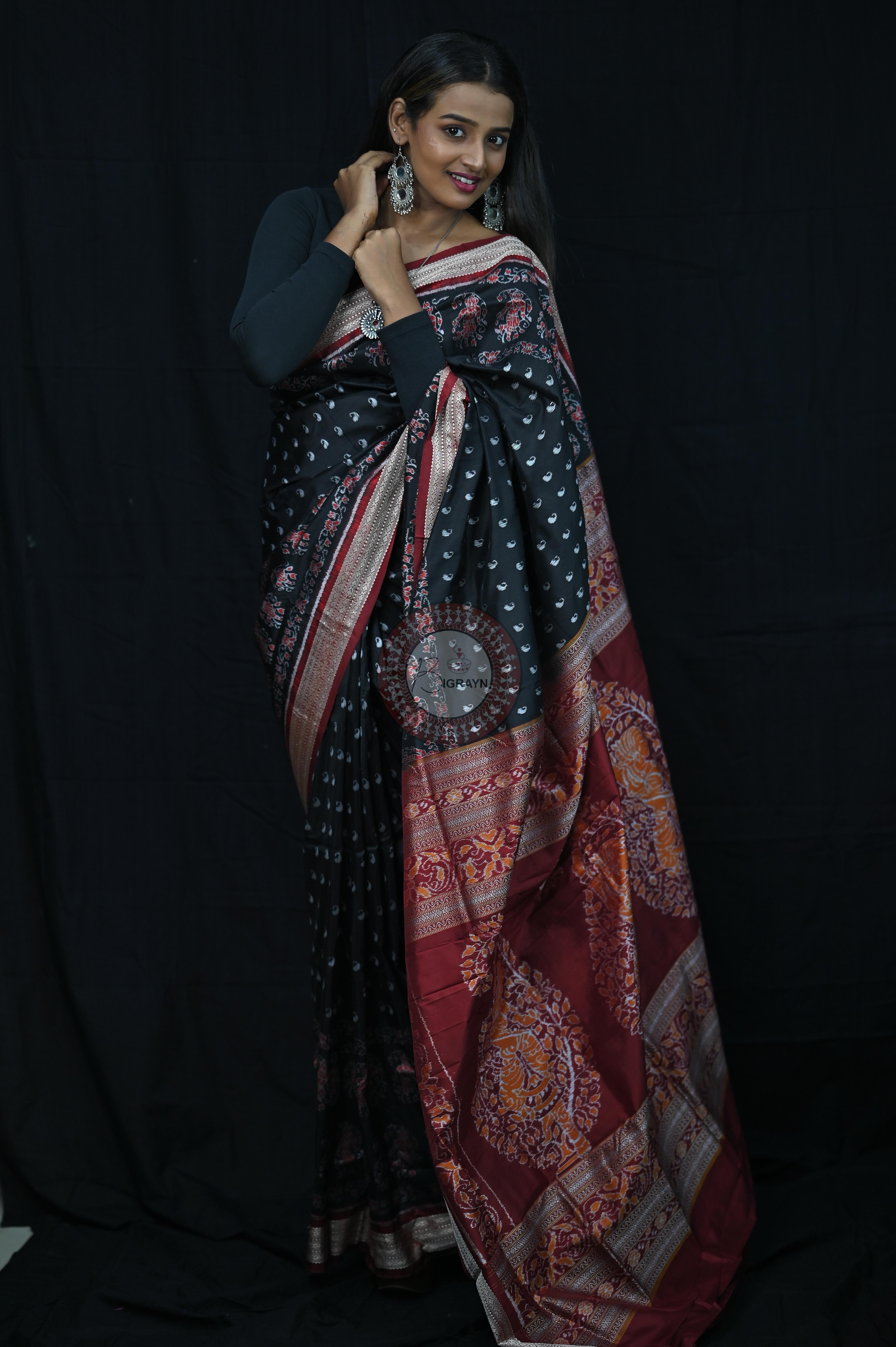Black And Red Parsley Sambalpuri Silk Saree