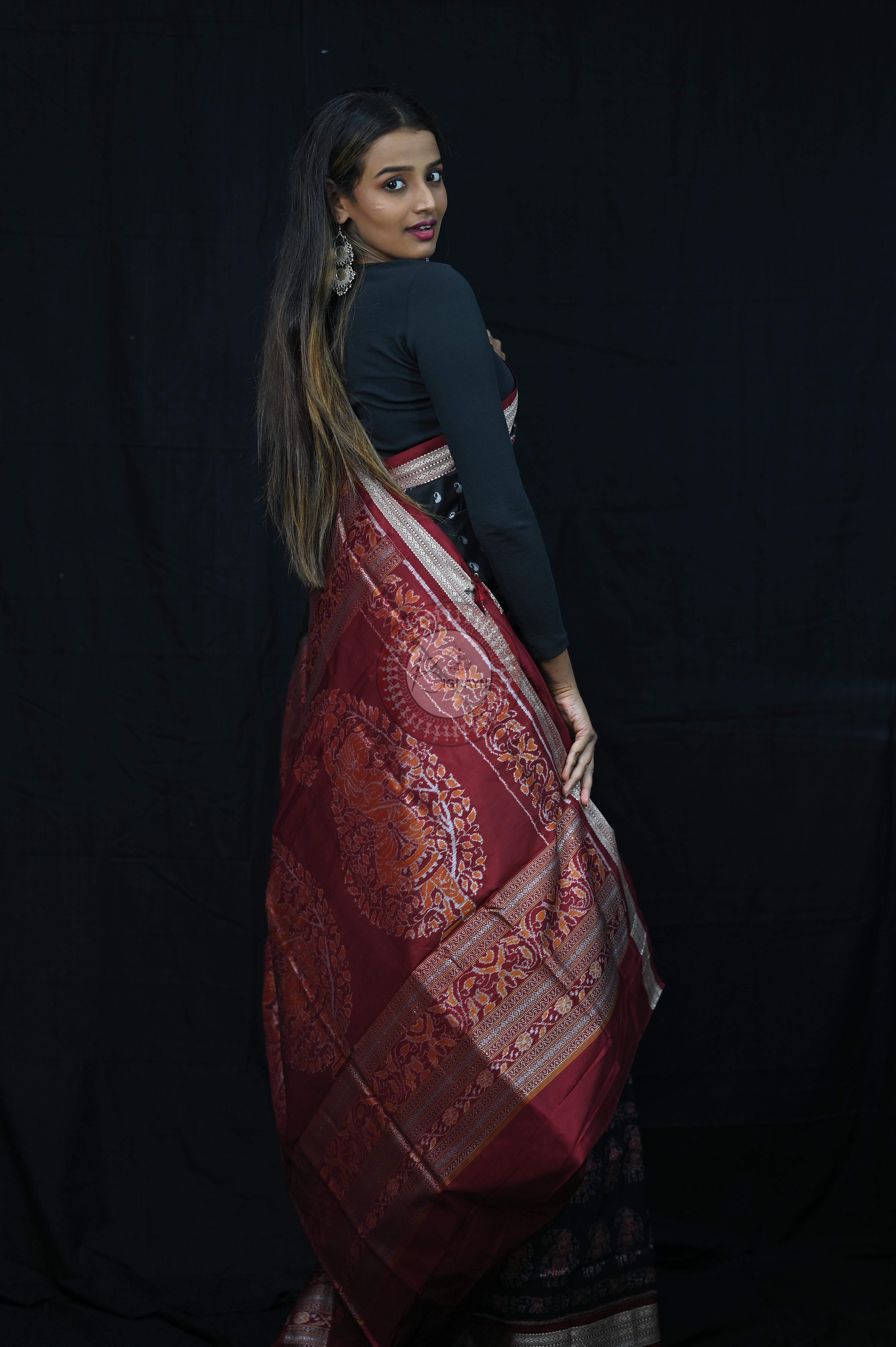 Black And Red Parsley Sambalpuri Silk Saree