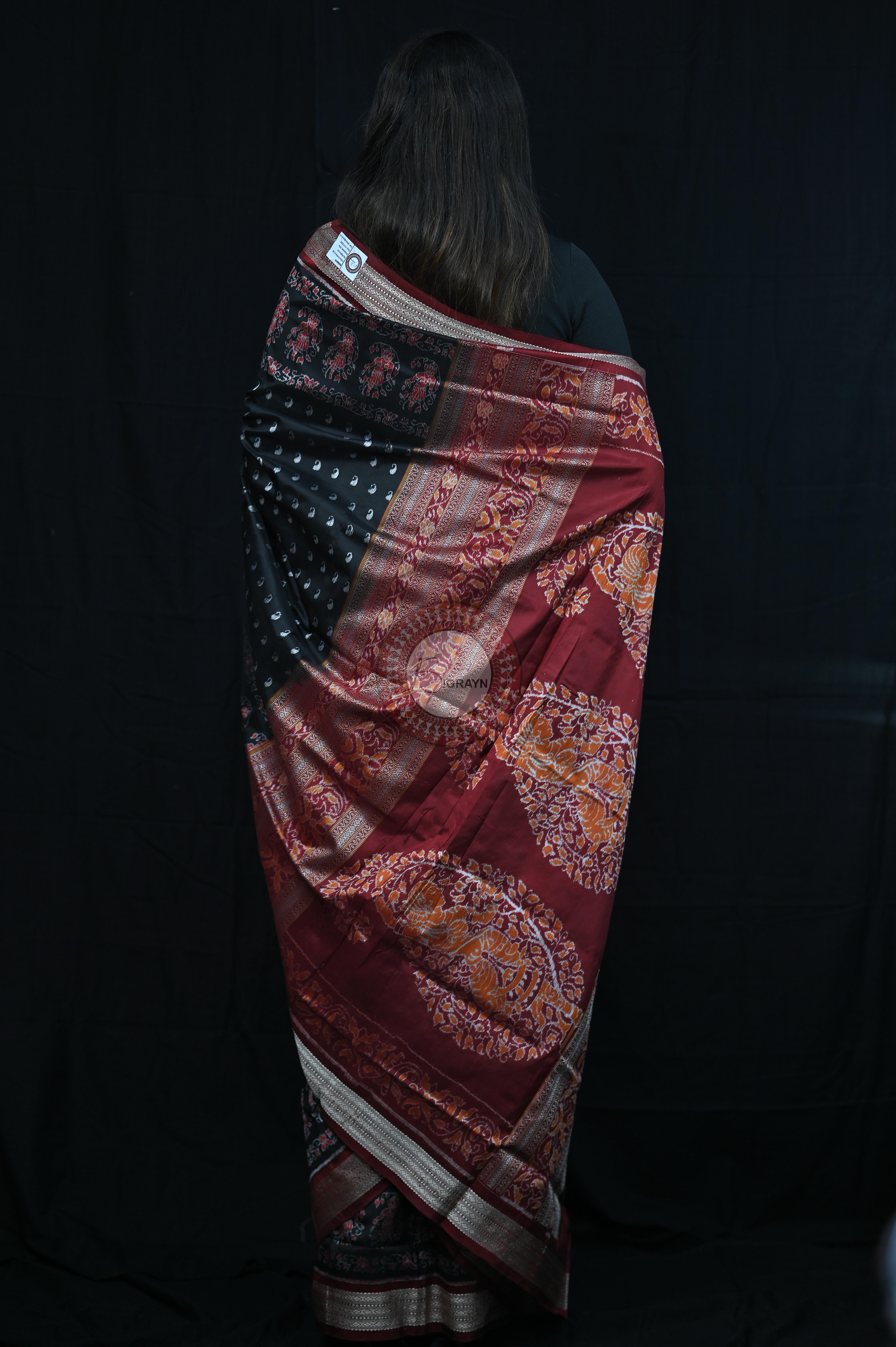 Black And Red Parsley Sambalpuri Silk Saree