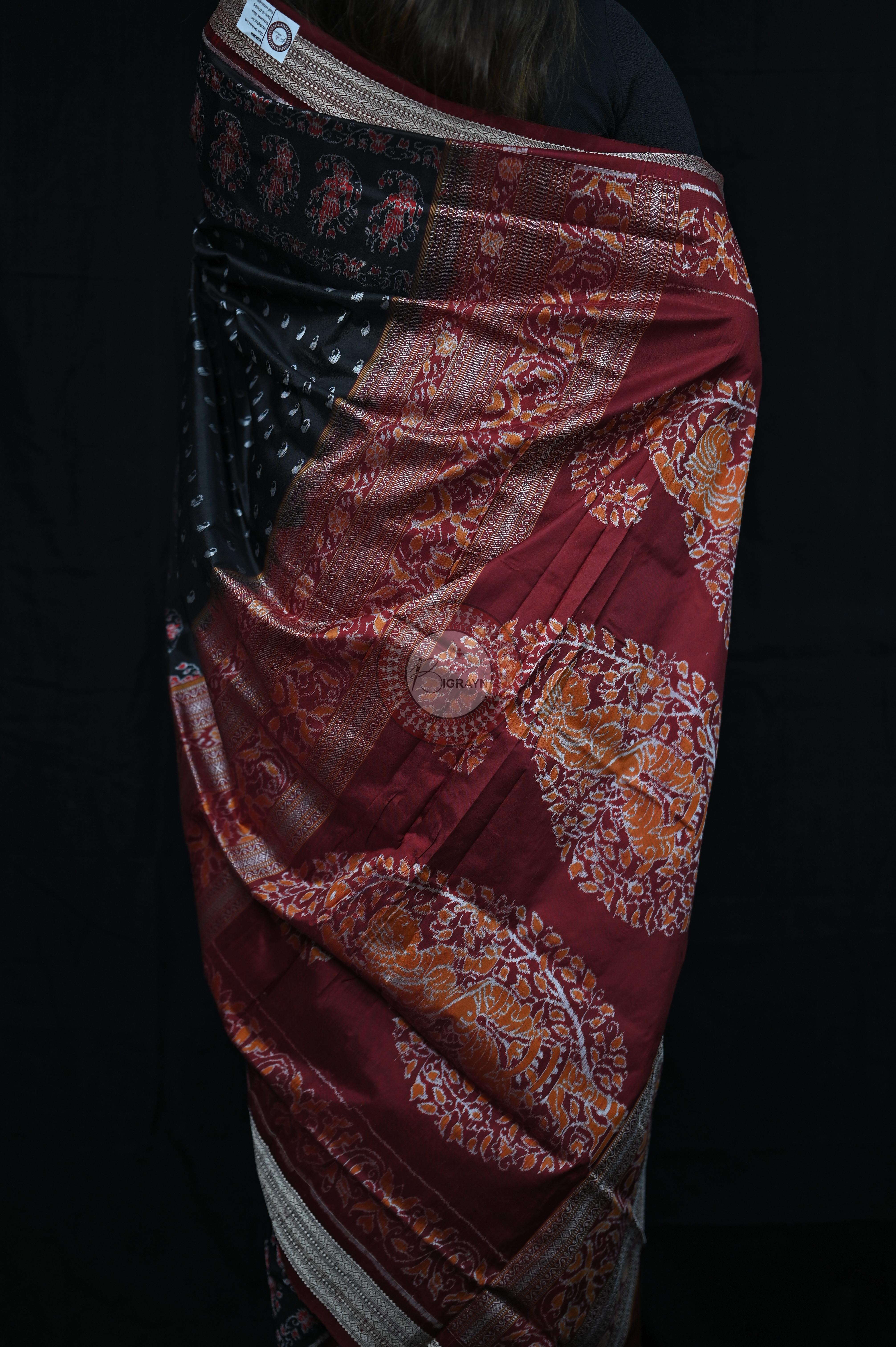 Black And Red Parsley Sambalpuri Silk Saree