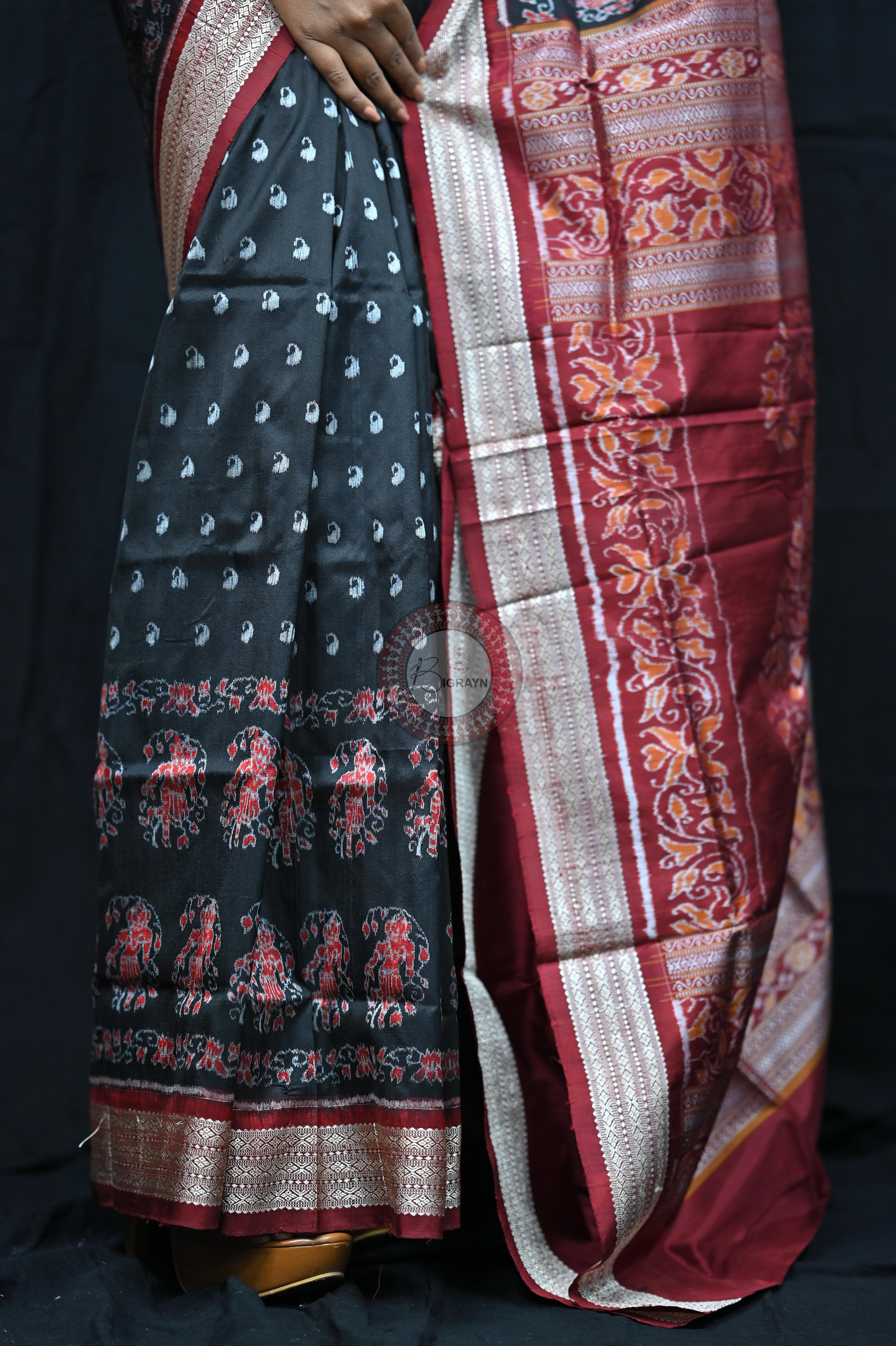 Black And Red Parsley Sambalpuri Silk Saree