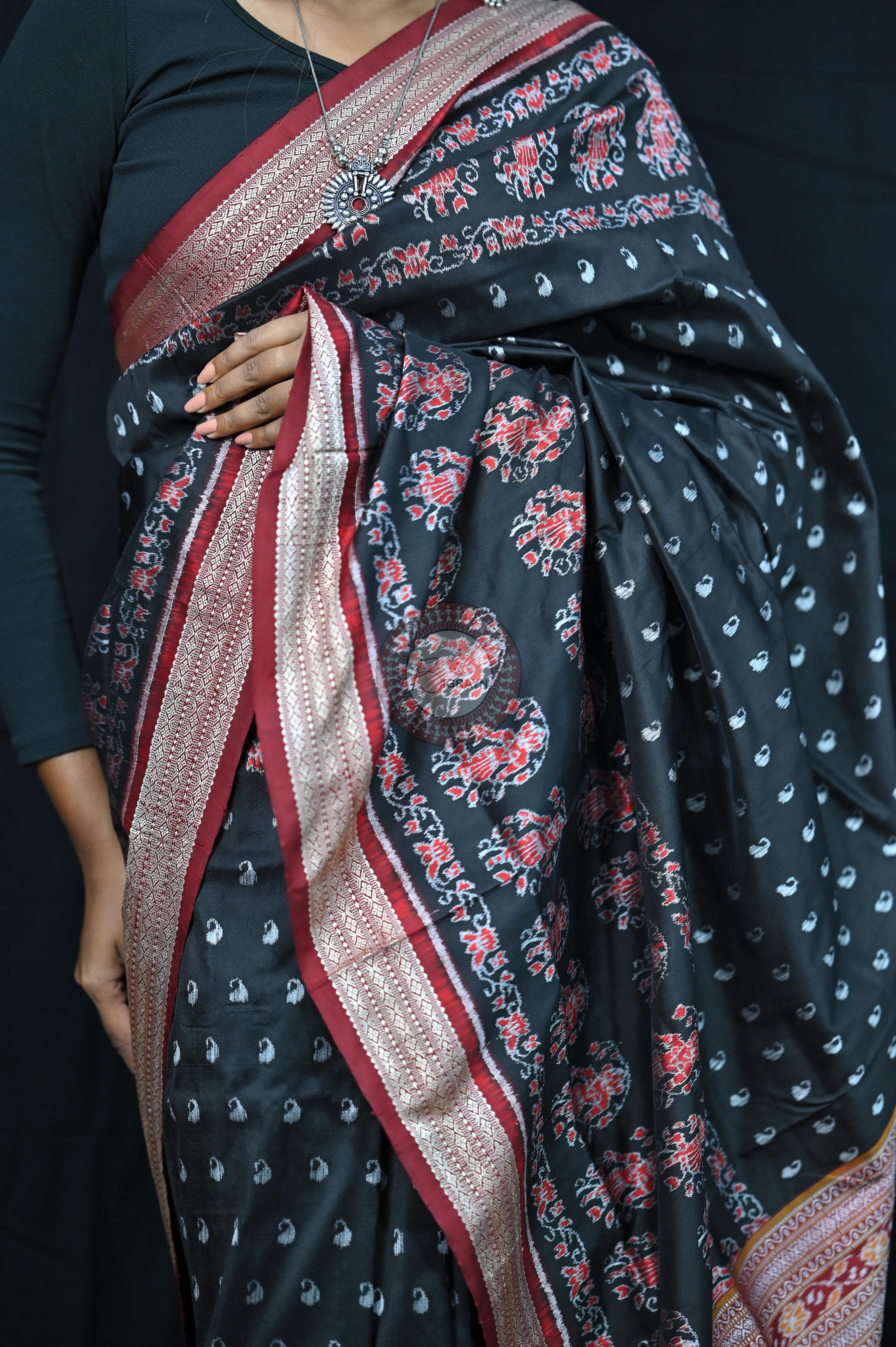 Black And Red Parsley Sambalpuri Silk Saree