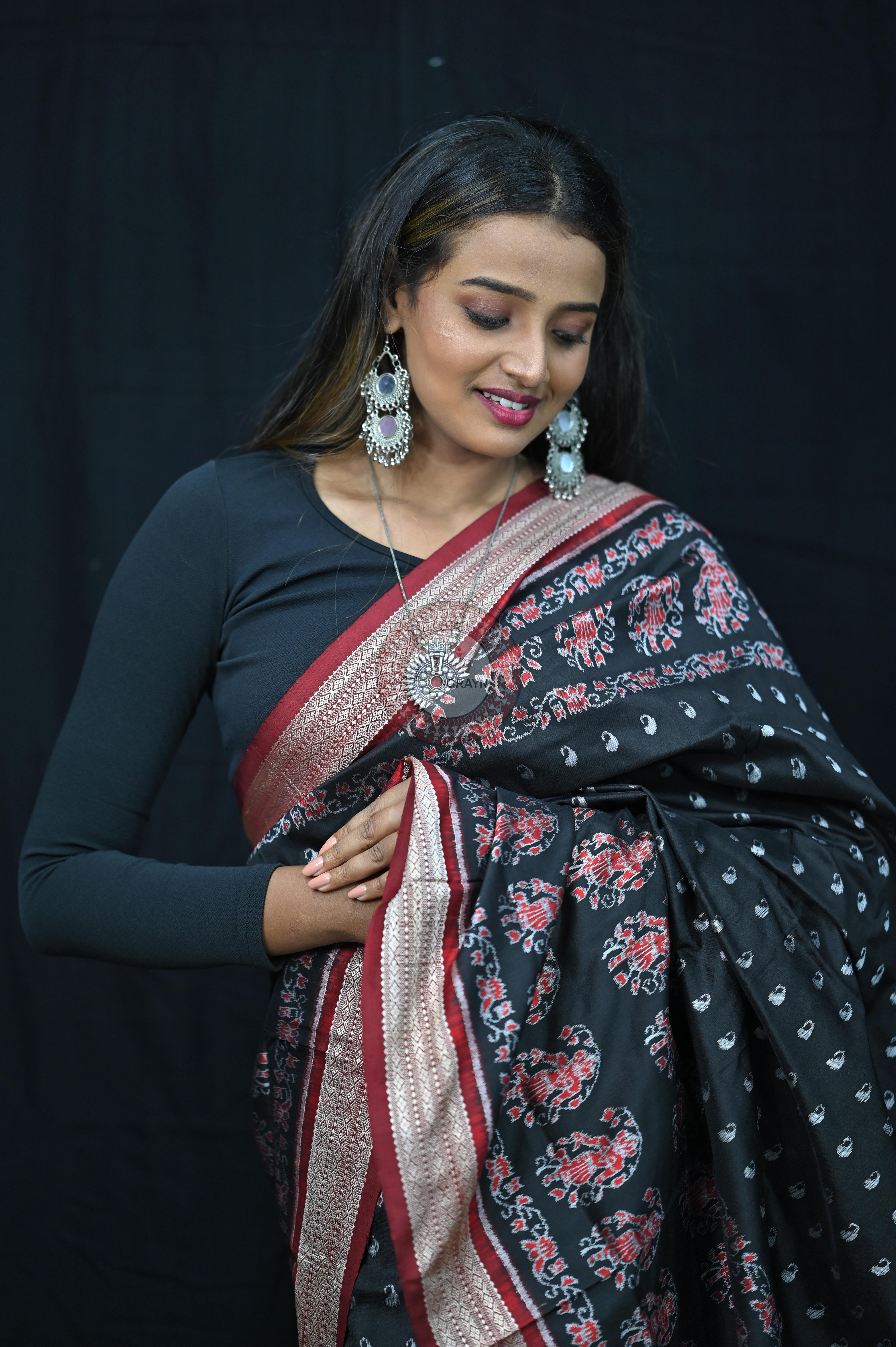 Black And Red Parsley Sambalpuri Silk Saree