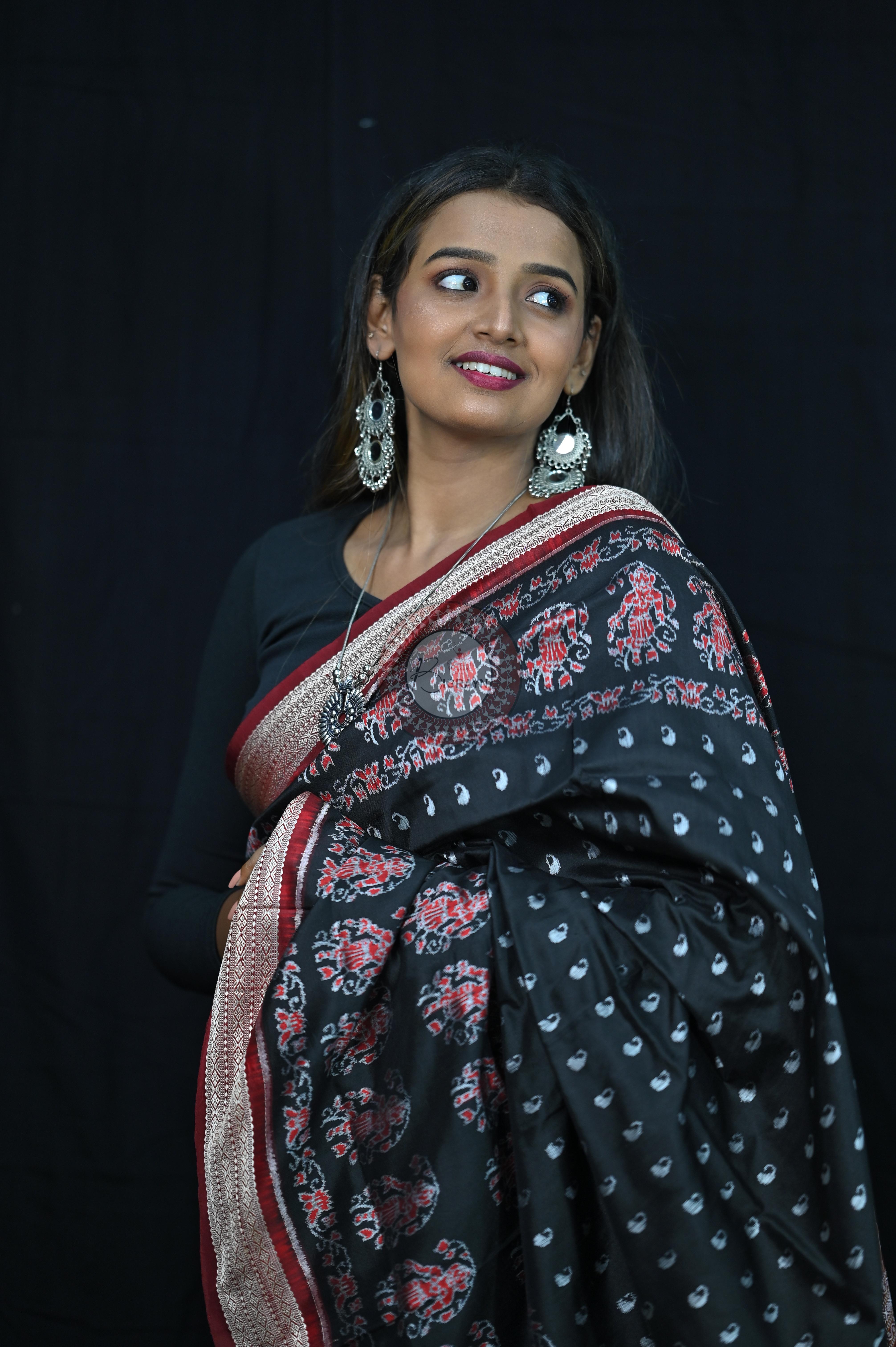 Black And Red Parsley Sambalpuri Silk Saree