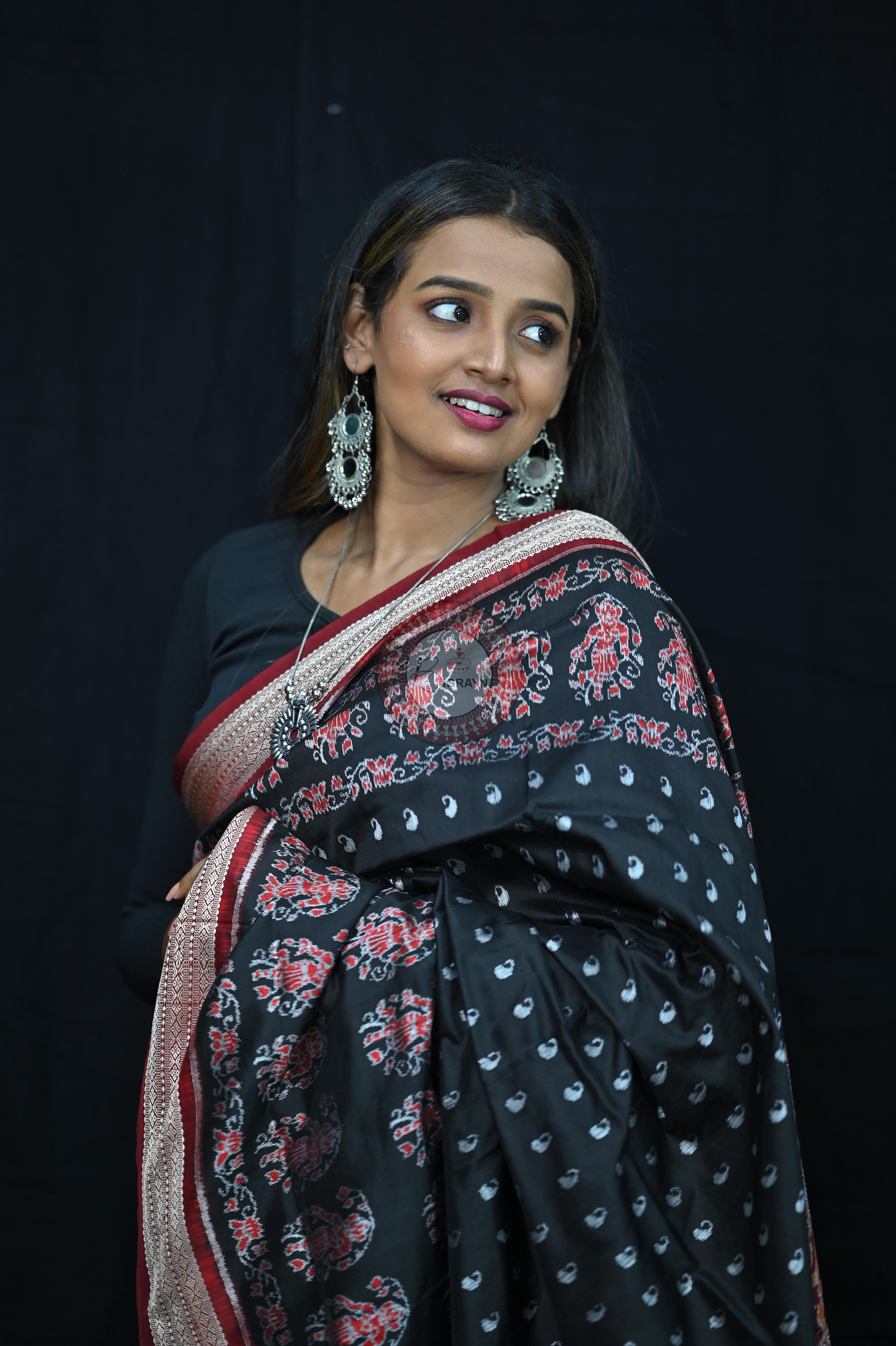 Black And Red Parsley Sambalpuri Silk Saree