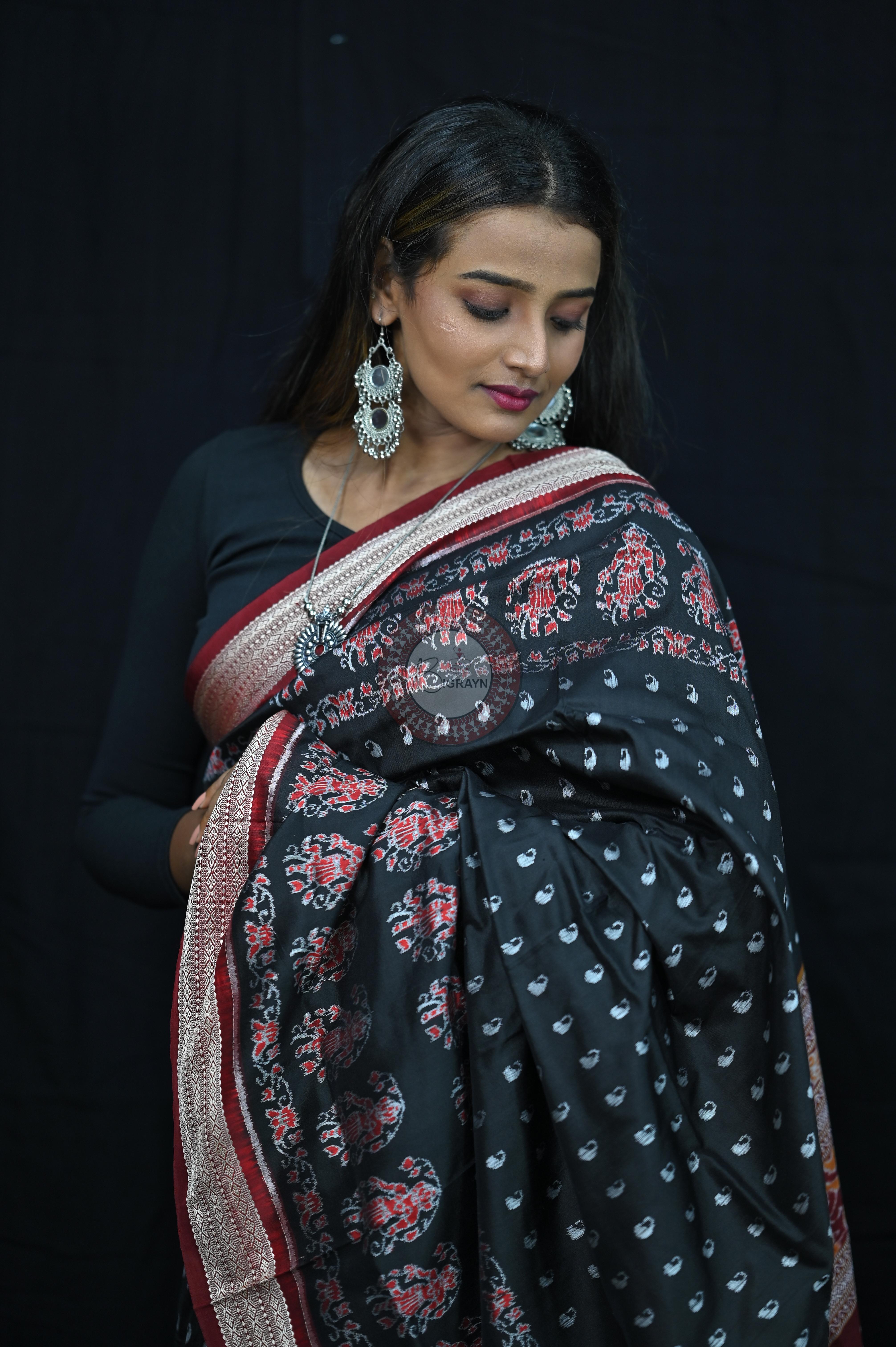 Black And Red Parsley Sambalpuri Silk Saree