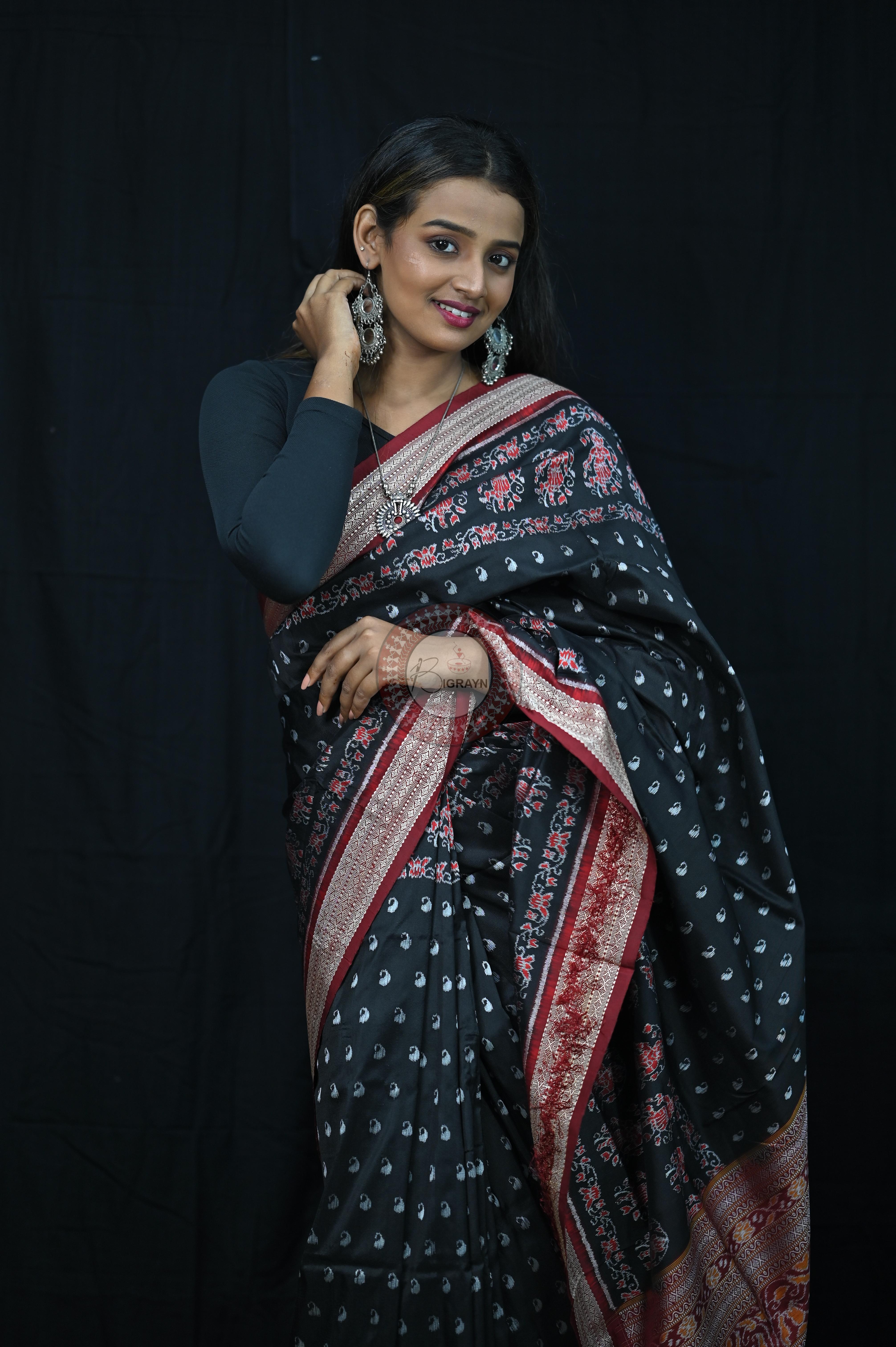 Black And Red Parsley Sambalpuri Silk Saree