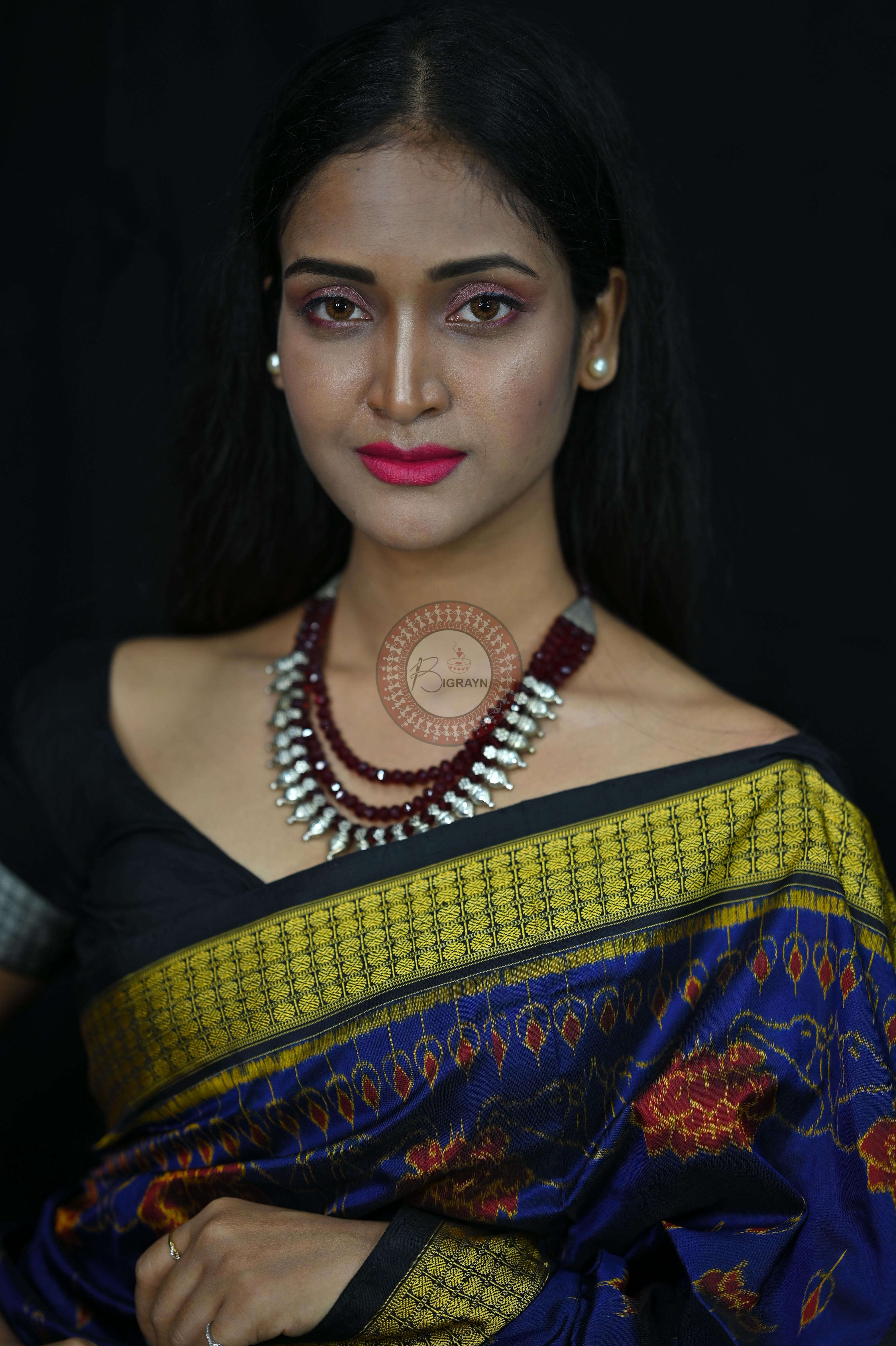 Blue Black Lotus Sambalpuri Silk Saree