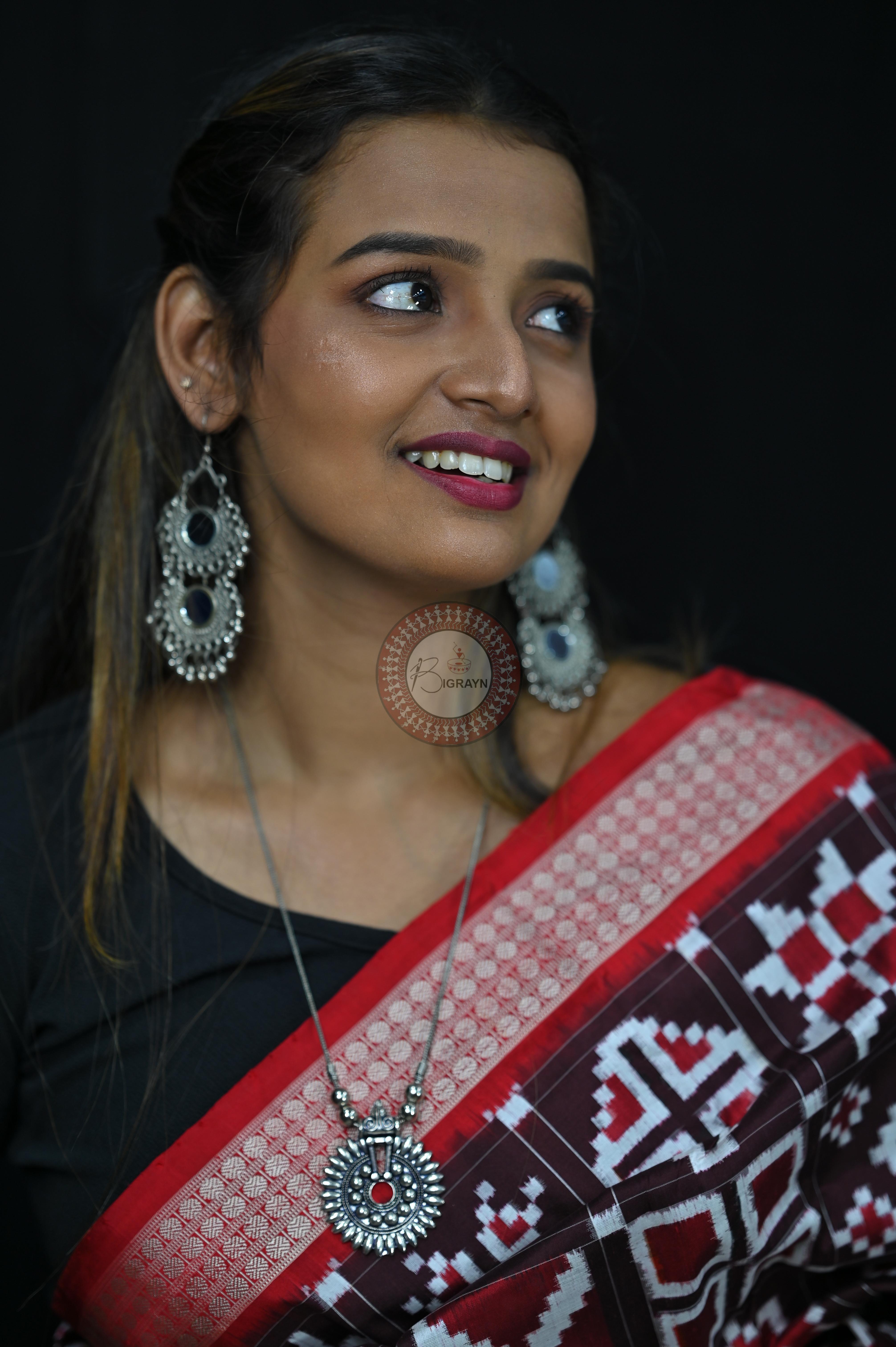 Coffee Red Telia Rumal Sambalpuri Silk Saree