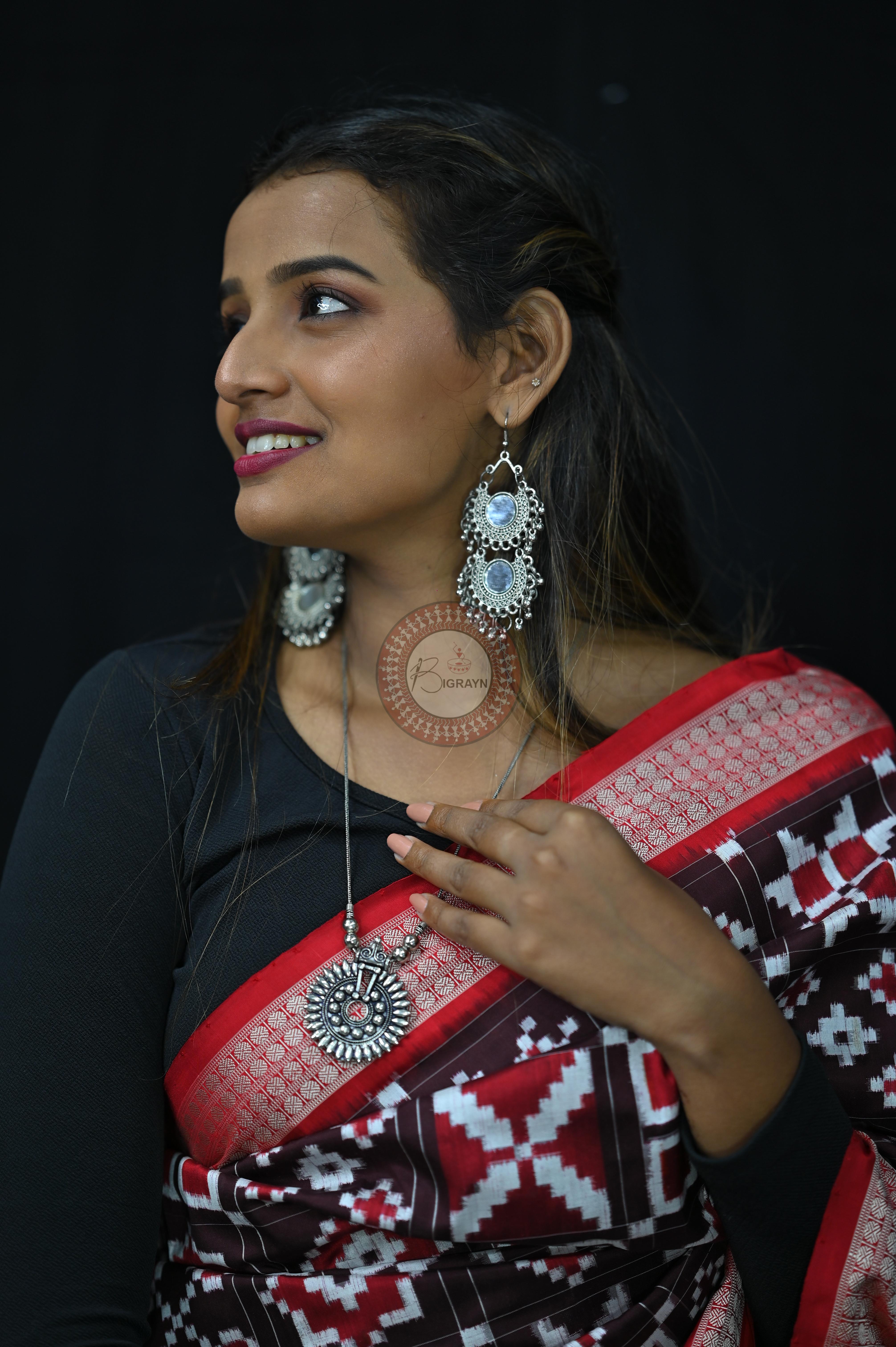 Coffee Red Telia Rumal Sambalpuri Silk Saree