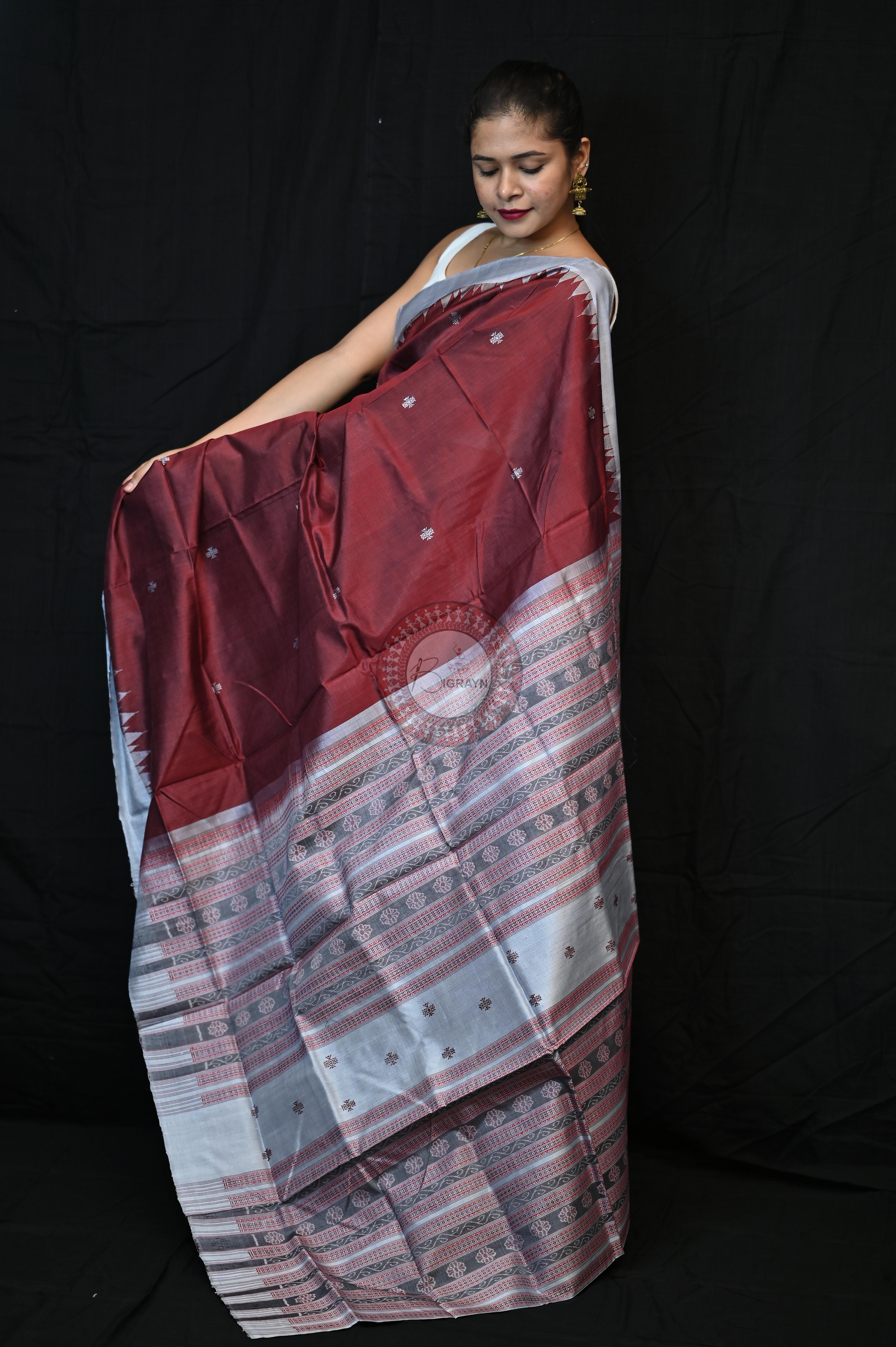 Maroon Silver Phoda Kumbha Tussar Silk Saree