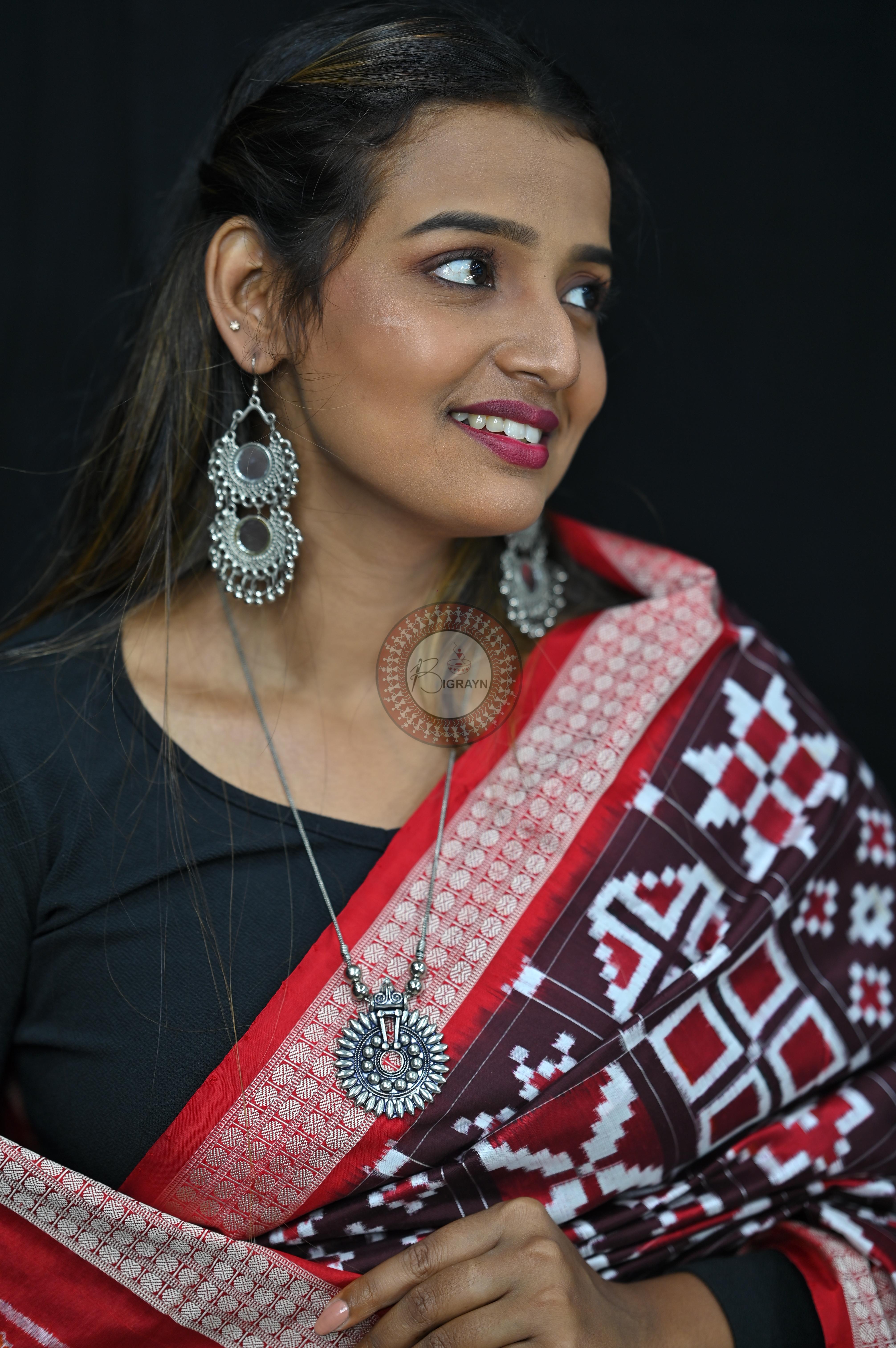 Coffee Red Telia Rumal Sambalpuri Silk Saree