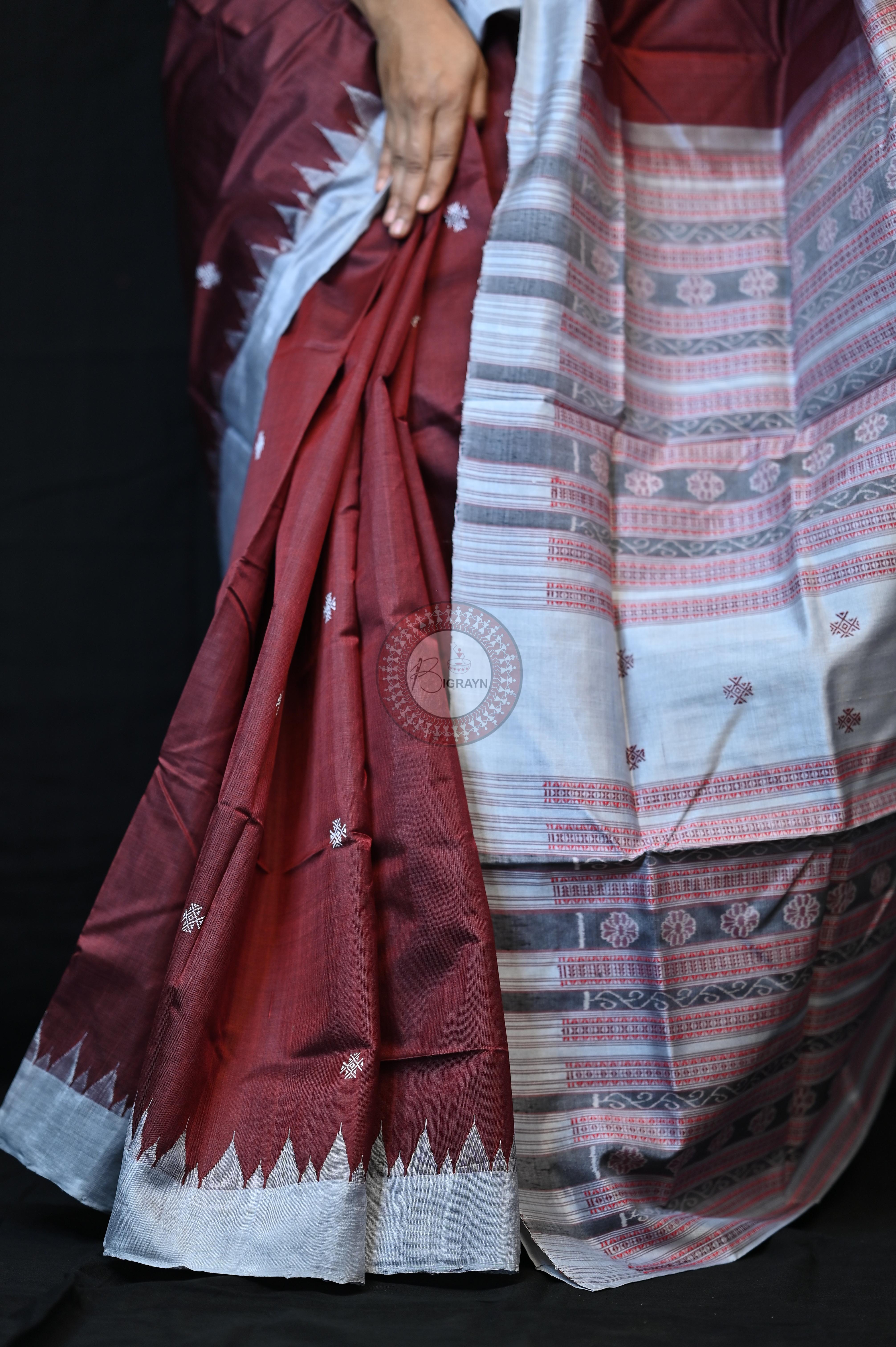 Maroon Silver Phoda Kumbha Tussar Silk Saree