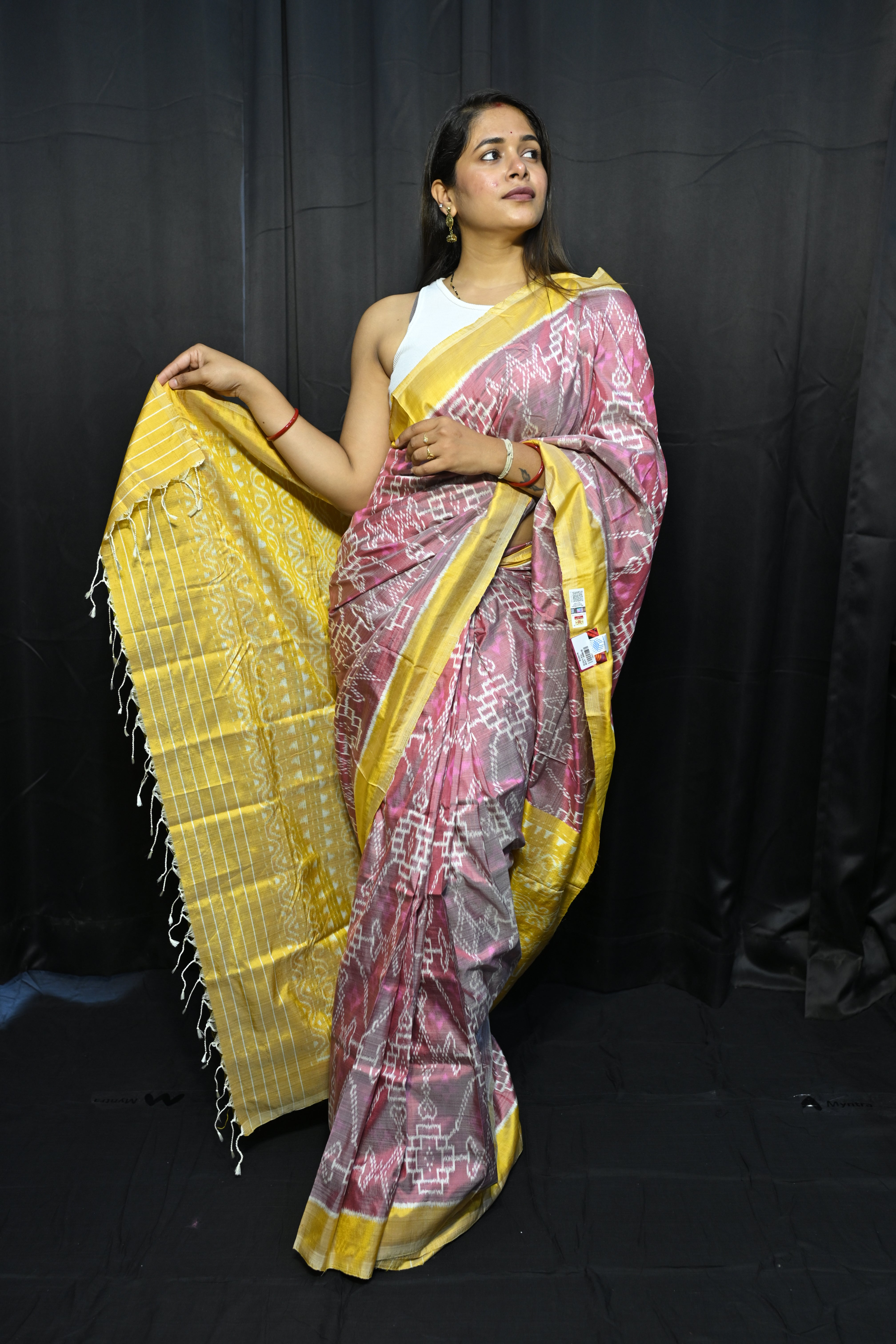 Pink Telia Rumal Design Mulberry Silk Saree