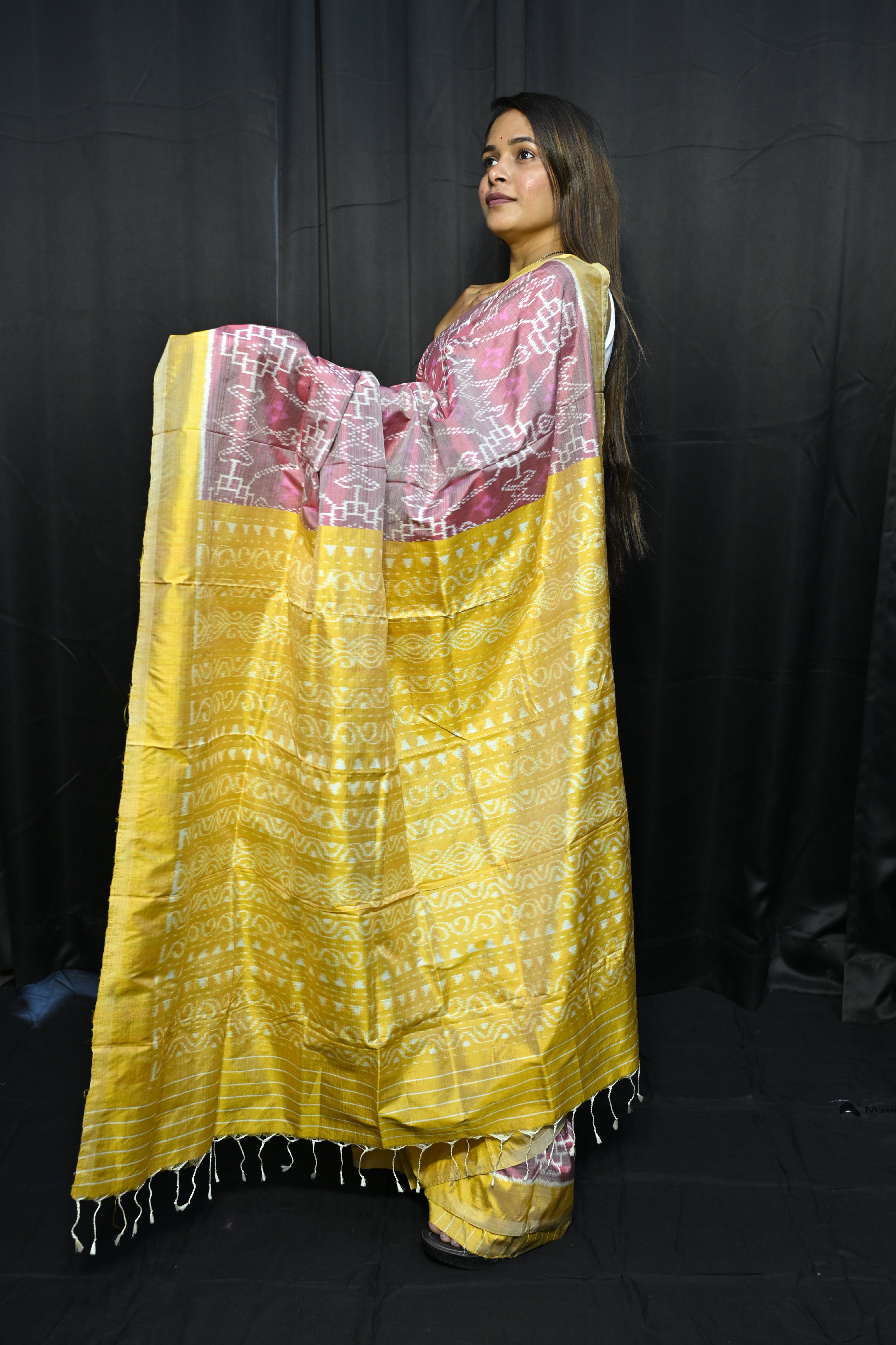 Pink Telia Rumal Design Mulberry Silk Saree
