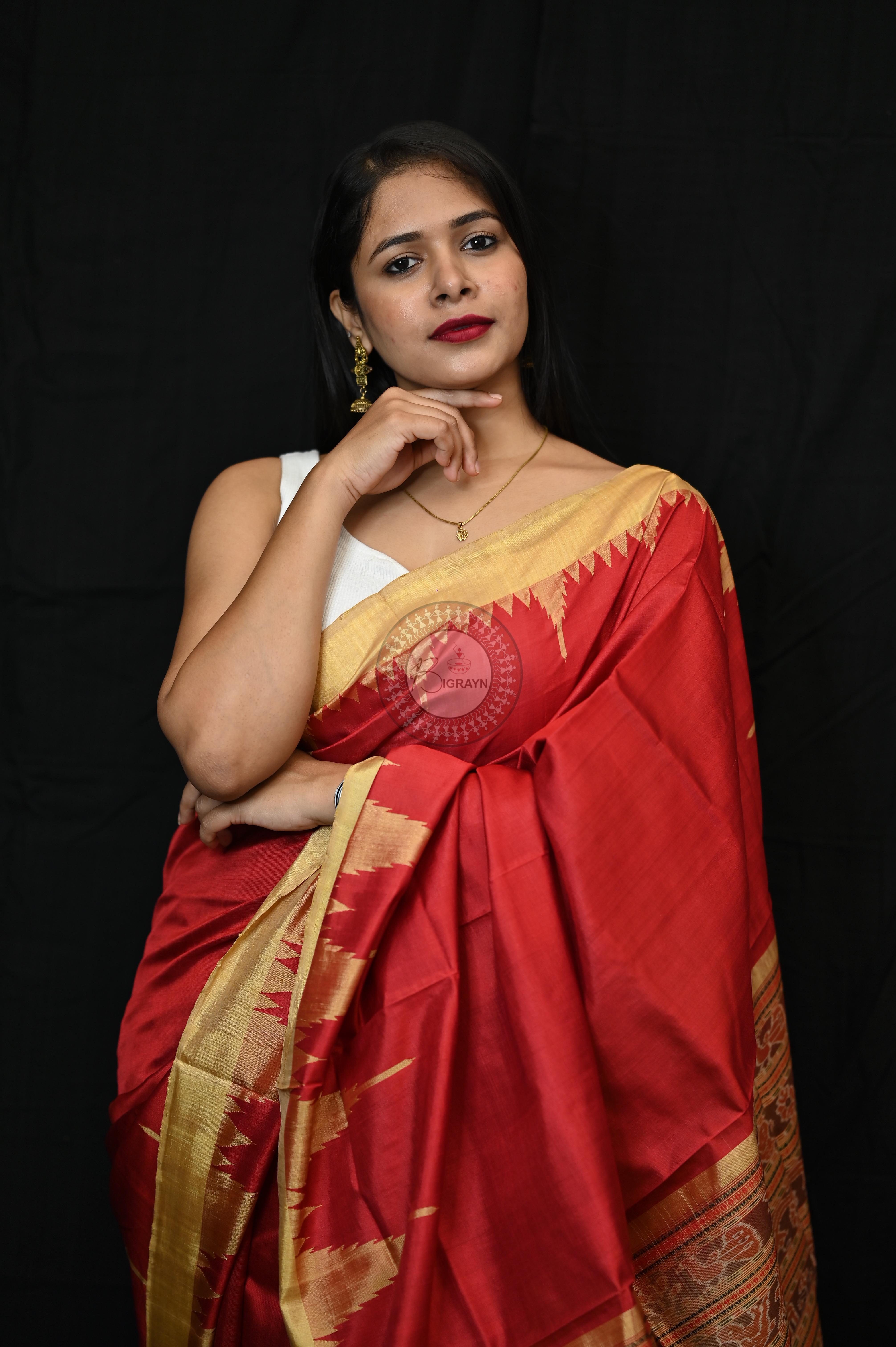 Maroon Golden Phoda Kumbha Tussar Silk Saree