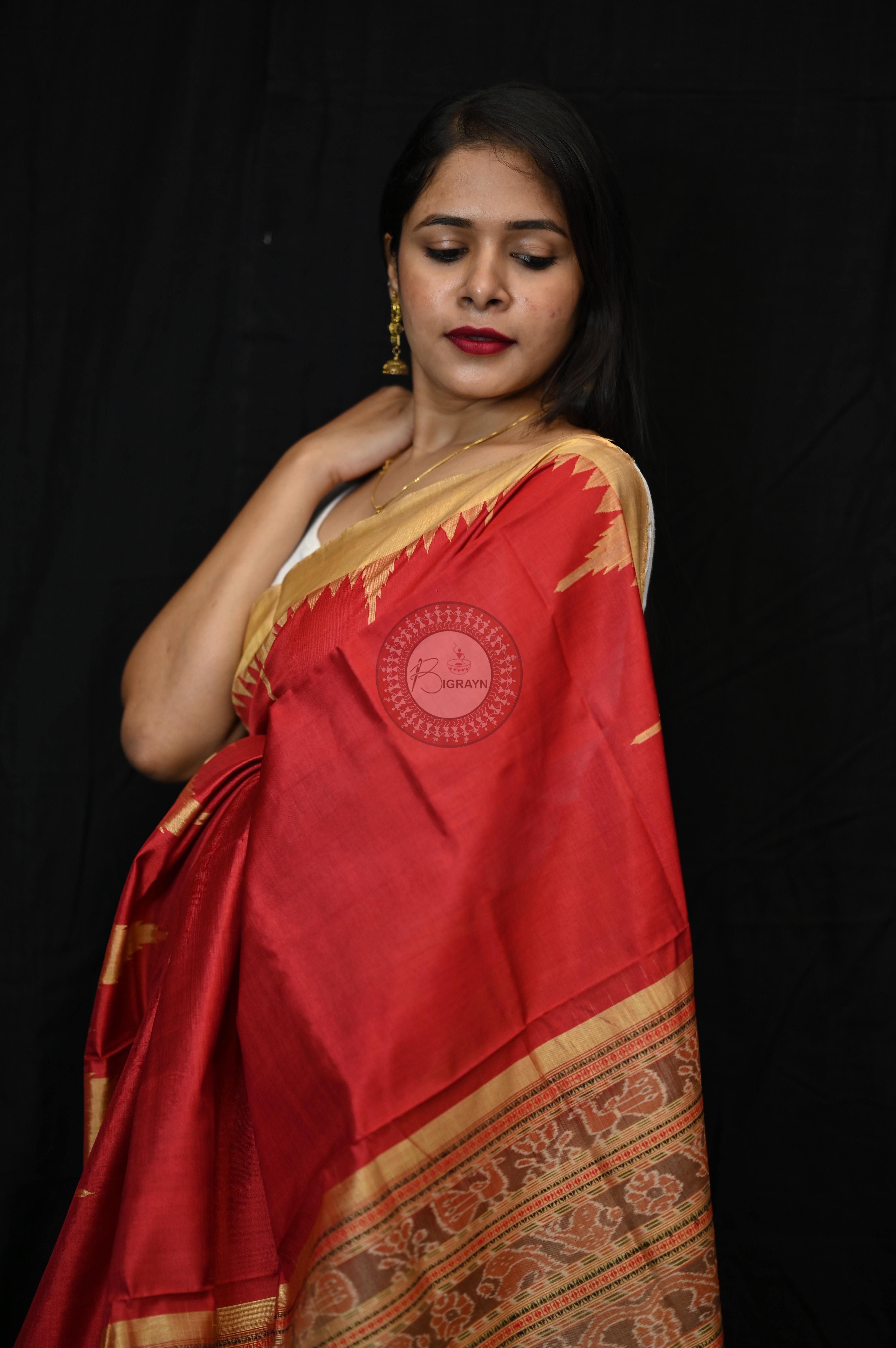 Maroon Golden Phoda Kumbha Tussar Silk Saree