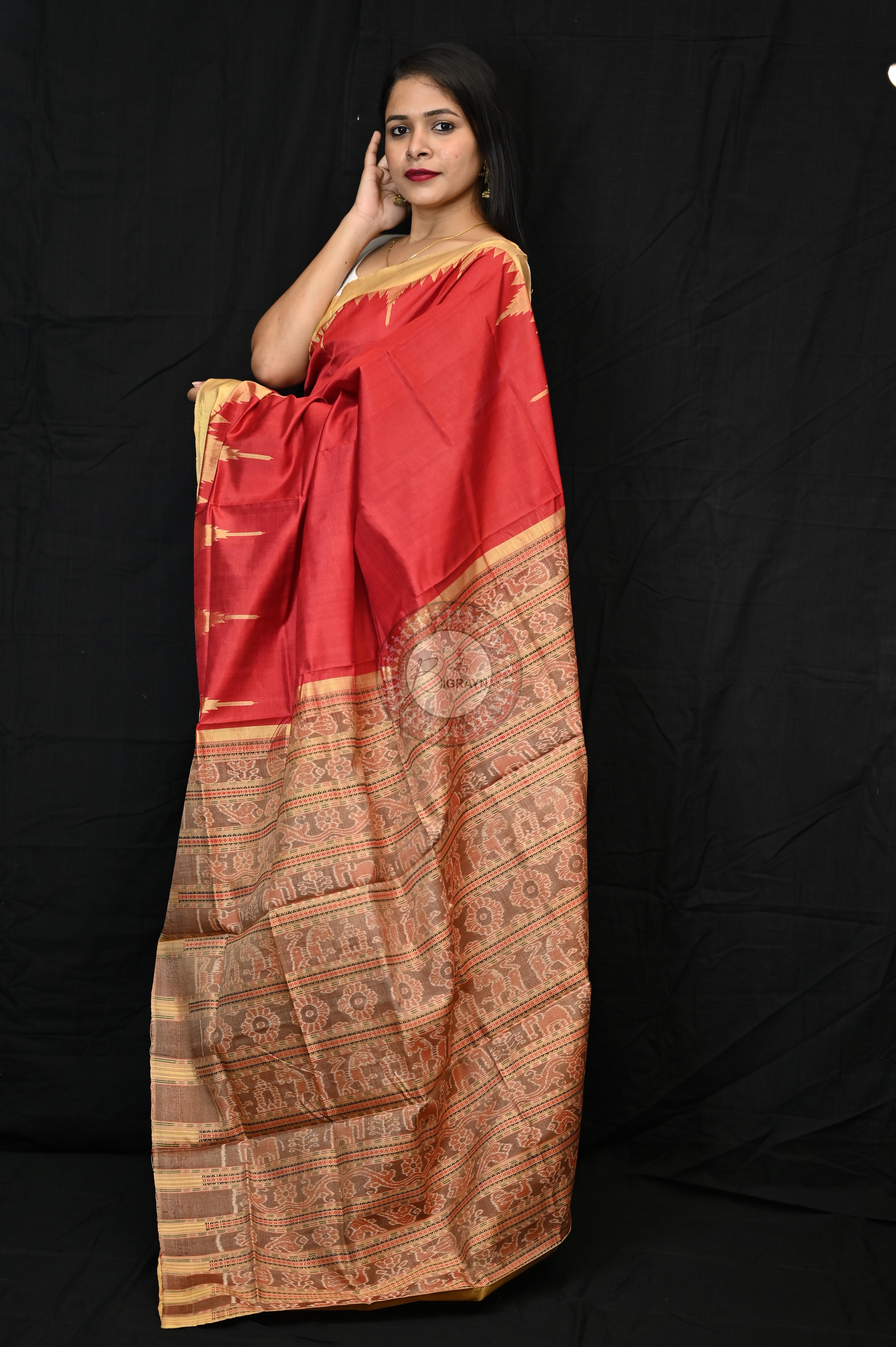 Maroon Golden Phoda Kumbha Tussar Silk Saree