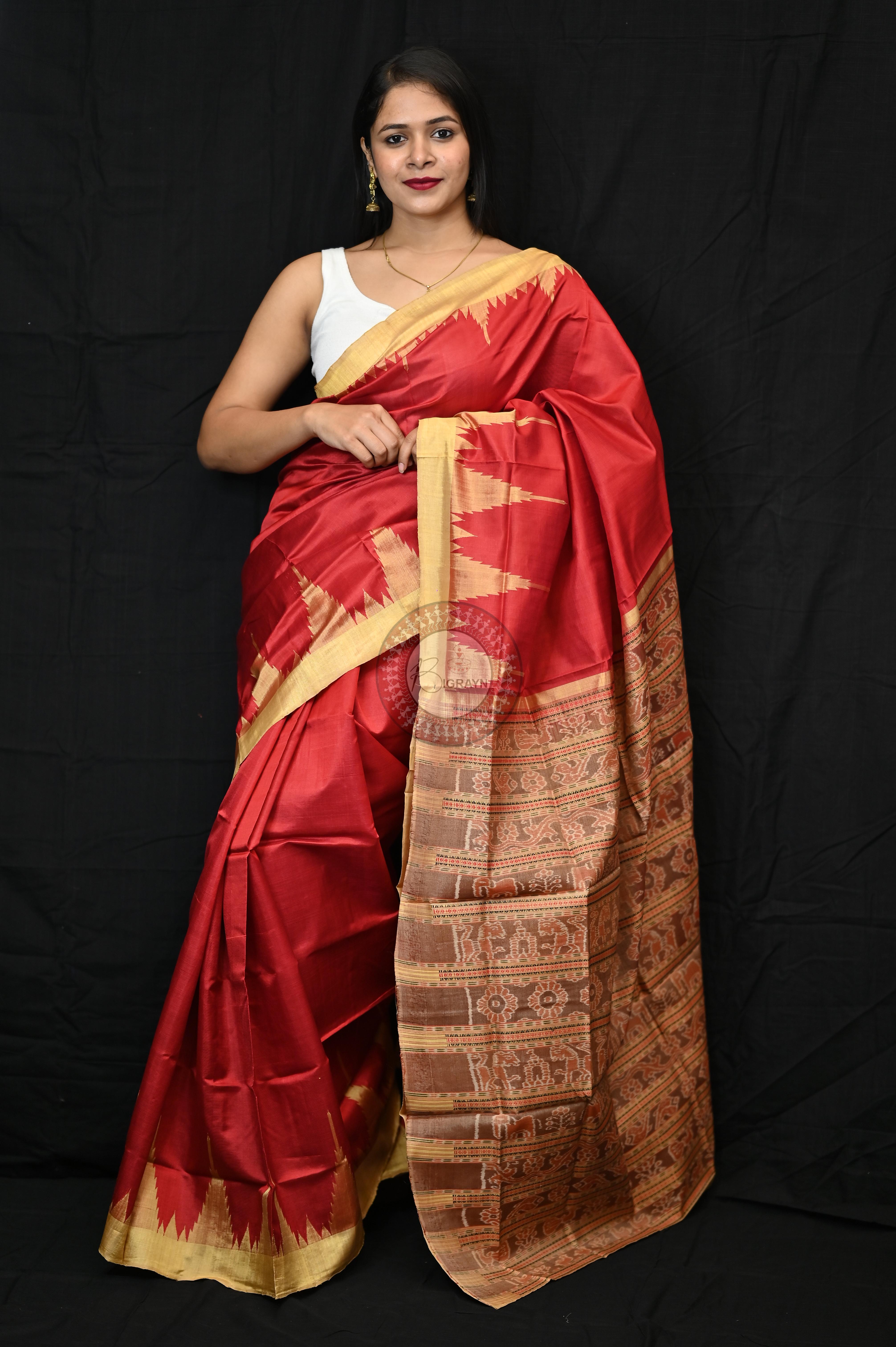 Maroon Golden Phoda Kumbha Tussar Silk Saree