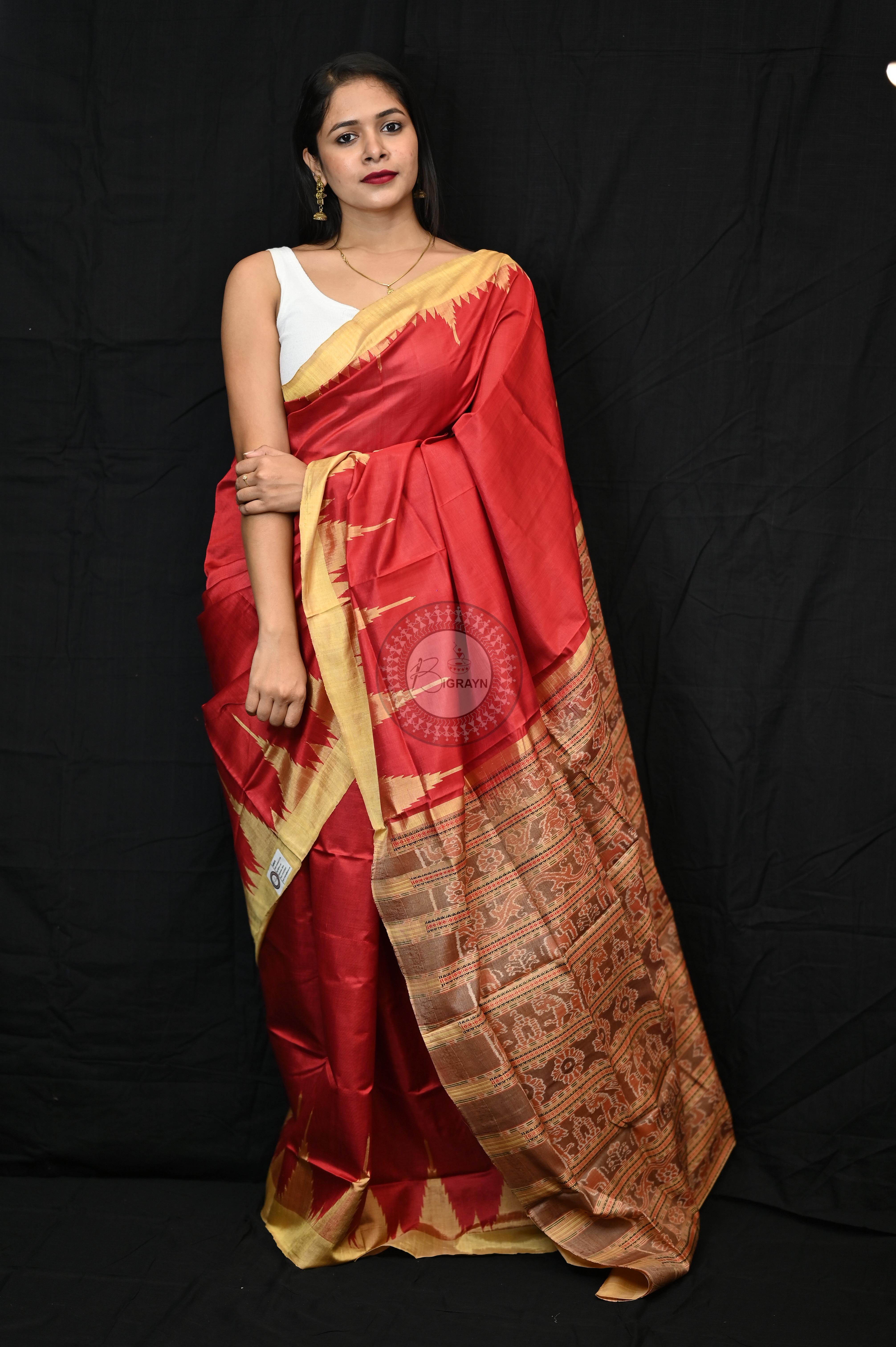 Maroon Golden Phoda Kumbha Tussar Silk Saree