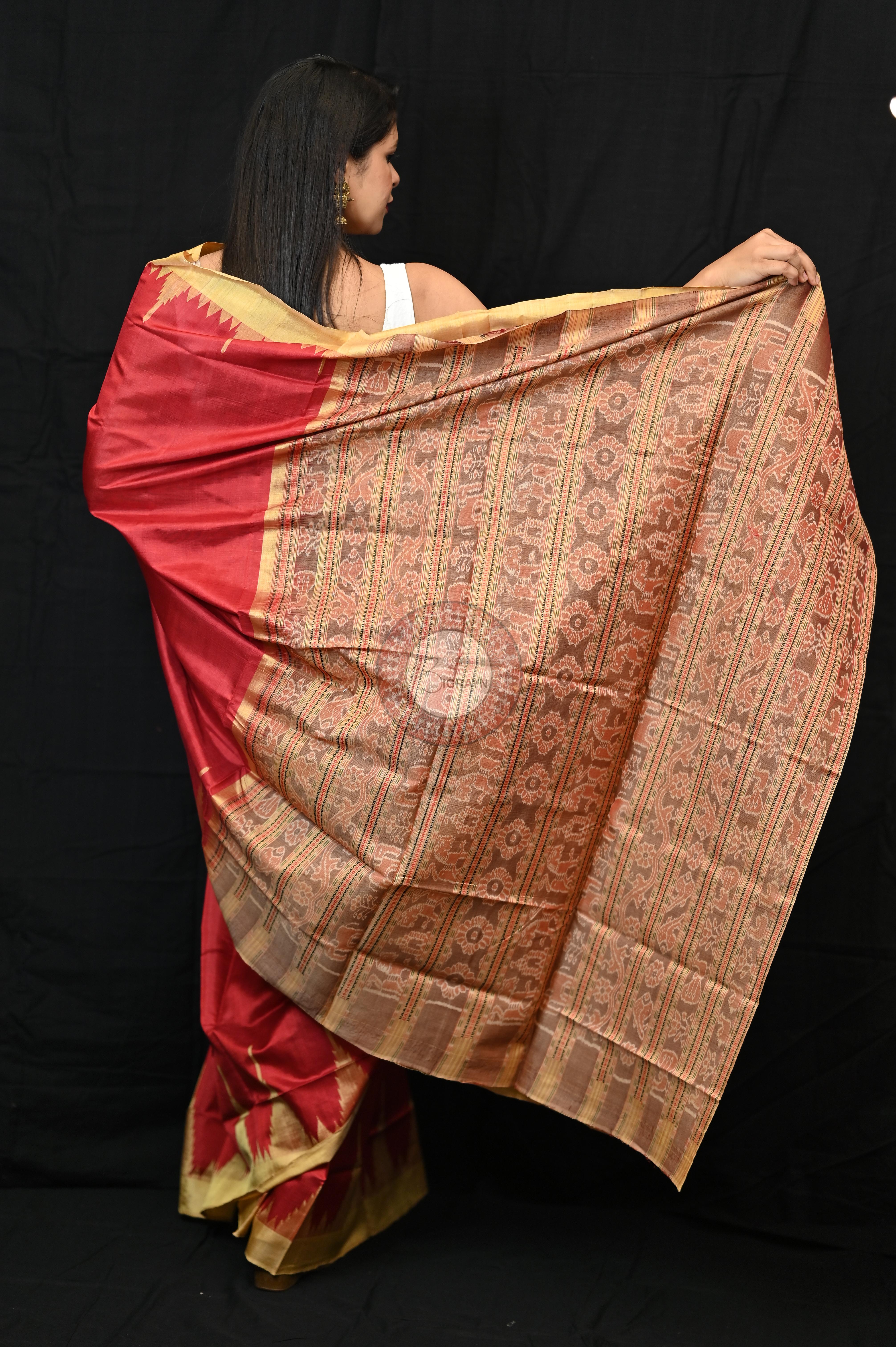 Maroon Golden Phoda Kumbha Tussar Silk Saree