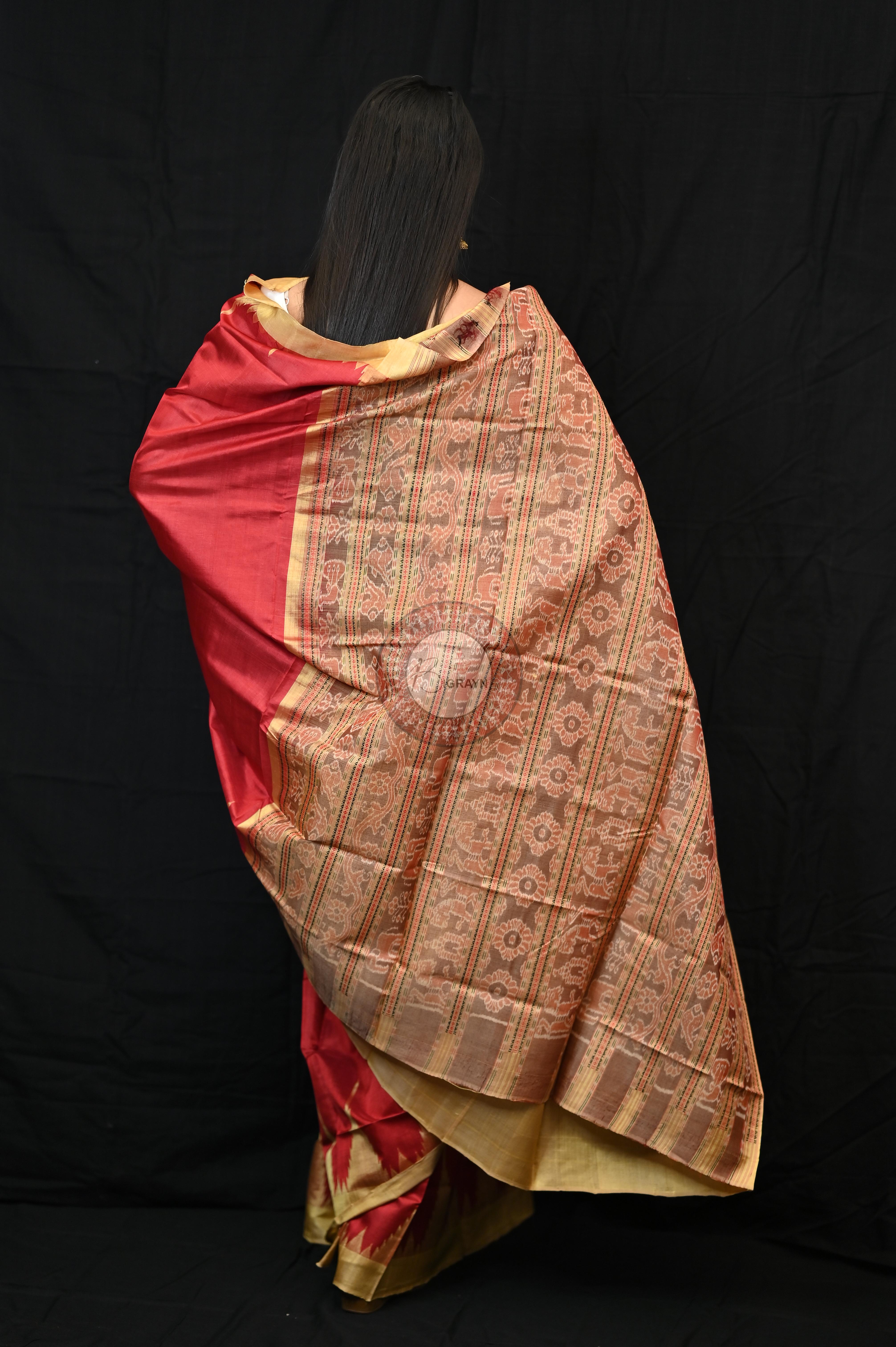 Maroon Golden Phoda Kumbha Tussar Silk Saree