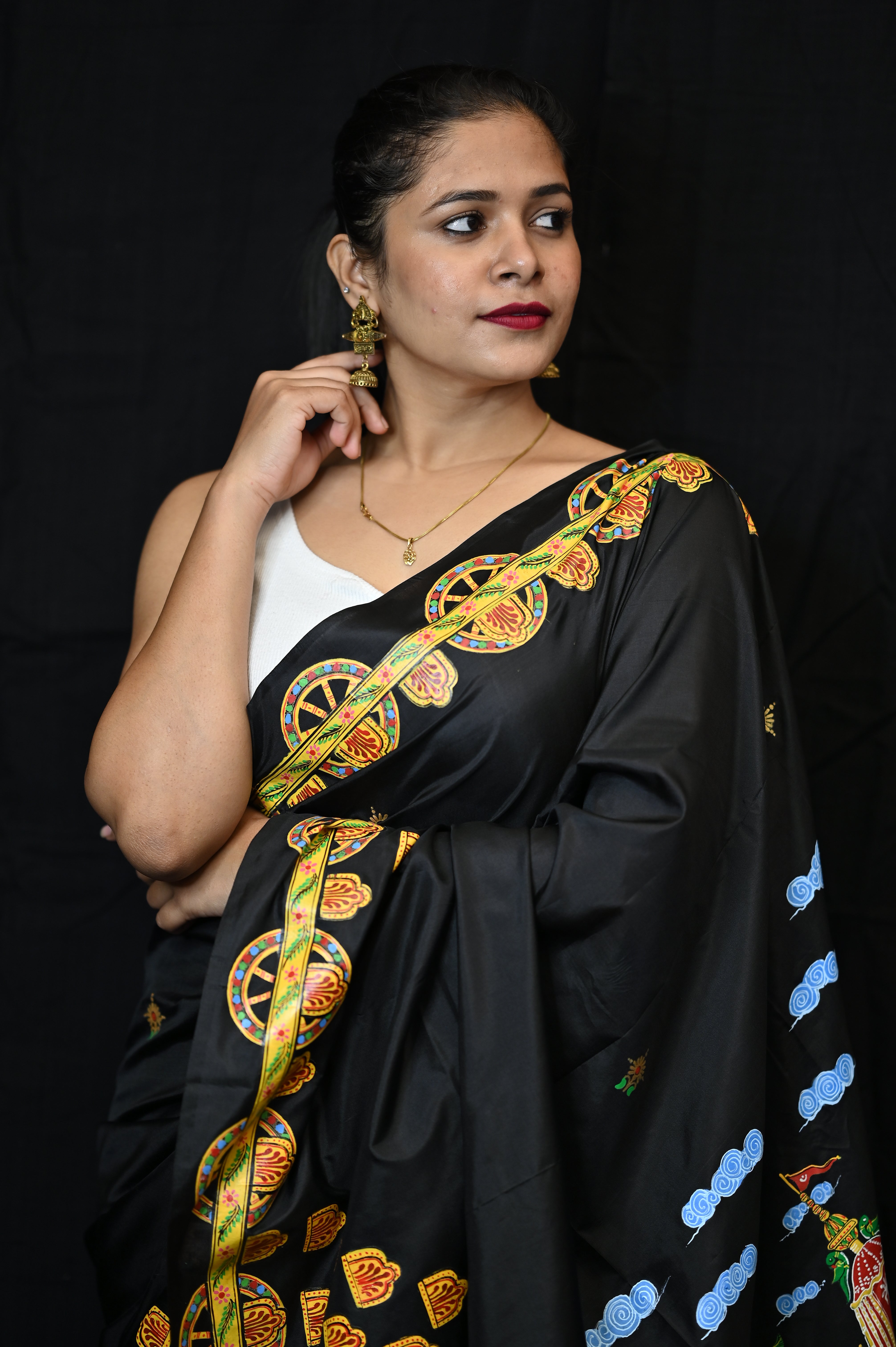 Black Ratha Yatra Theme Pattachitra Khadi Silk Saree