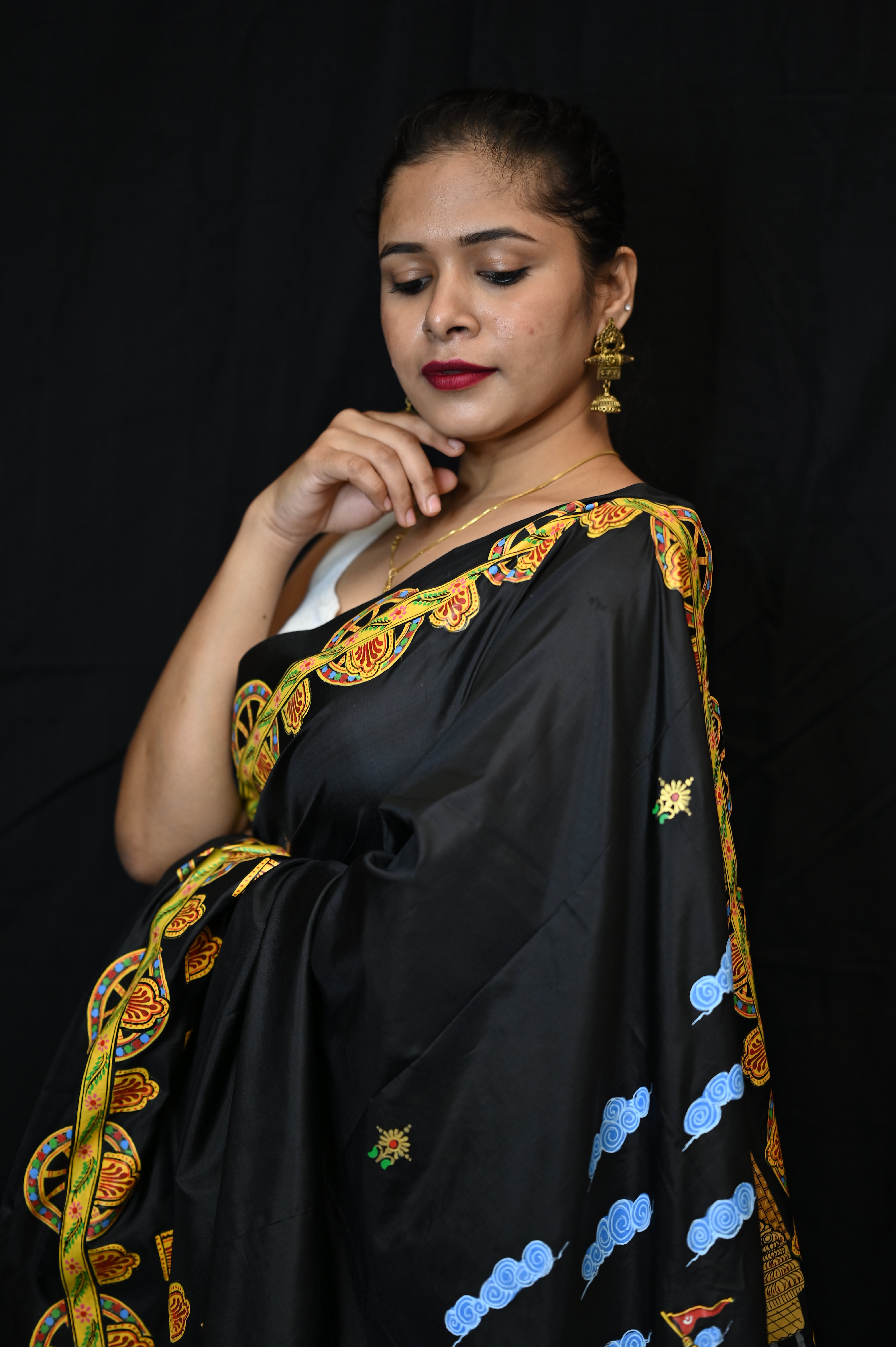 Black Ratha Yatra Theme Pattachitra Khadi Silk Saree