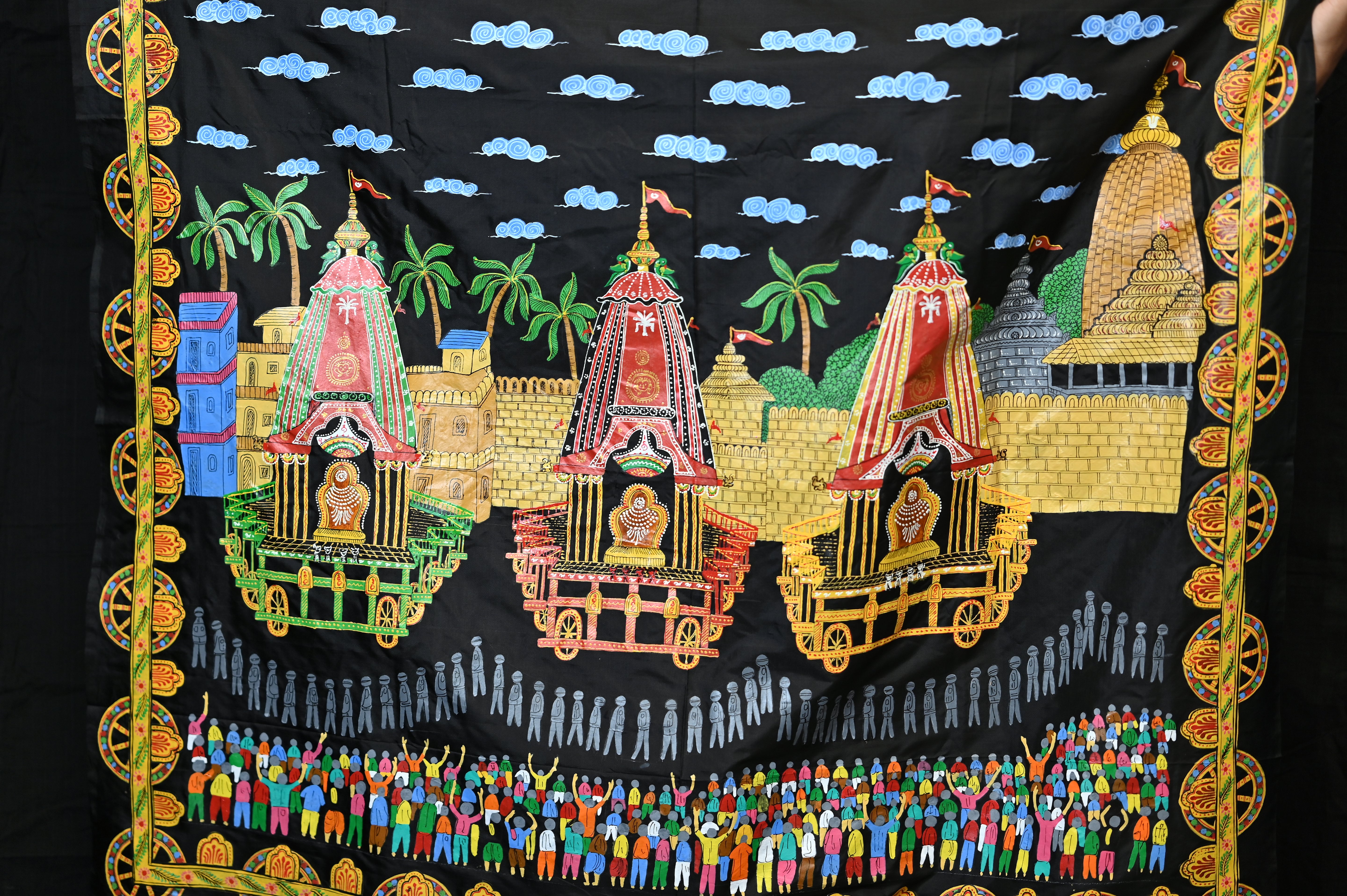 Black Ratha Yatra Theme Pattachitra Khadi Silk Saree