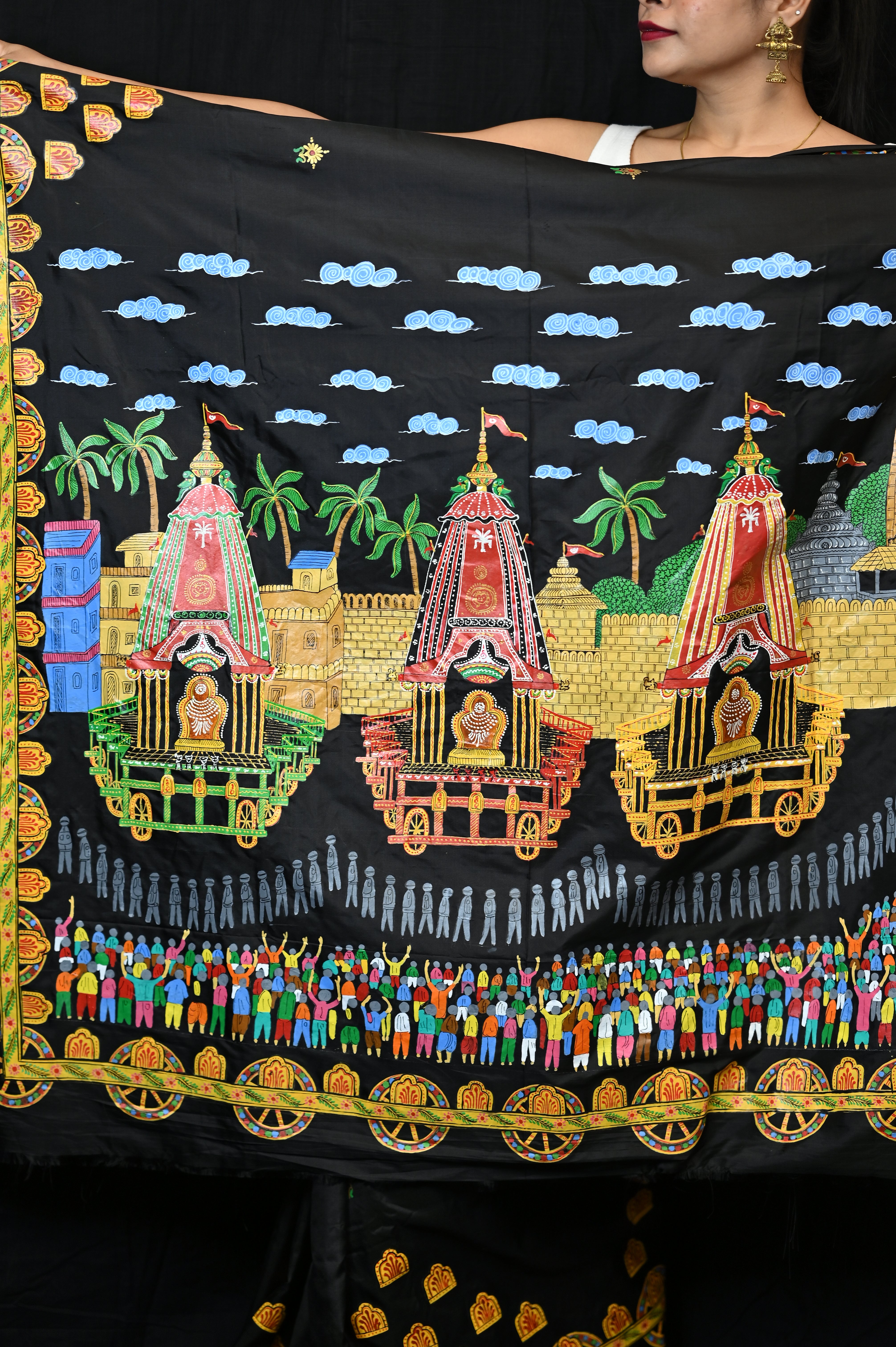 Black Ratha Yatra Theme Pattachitra Khadi Silk Saree