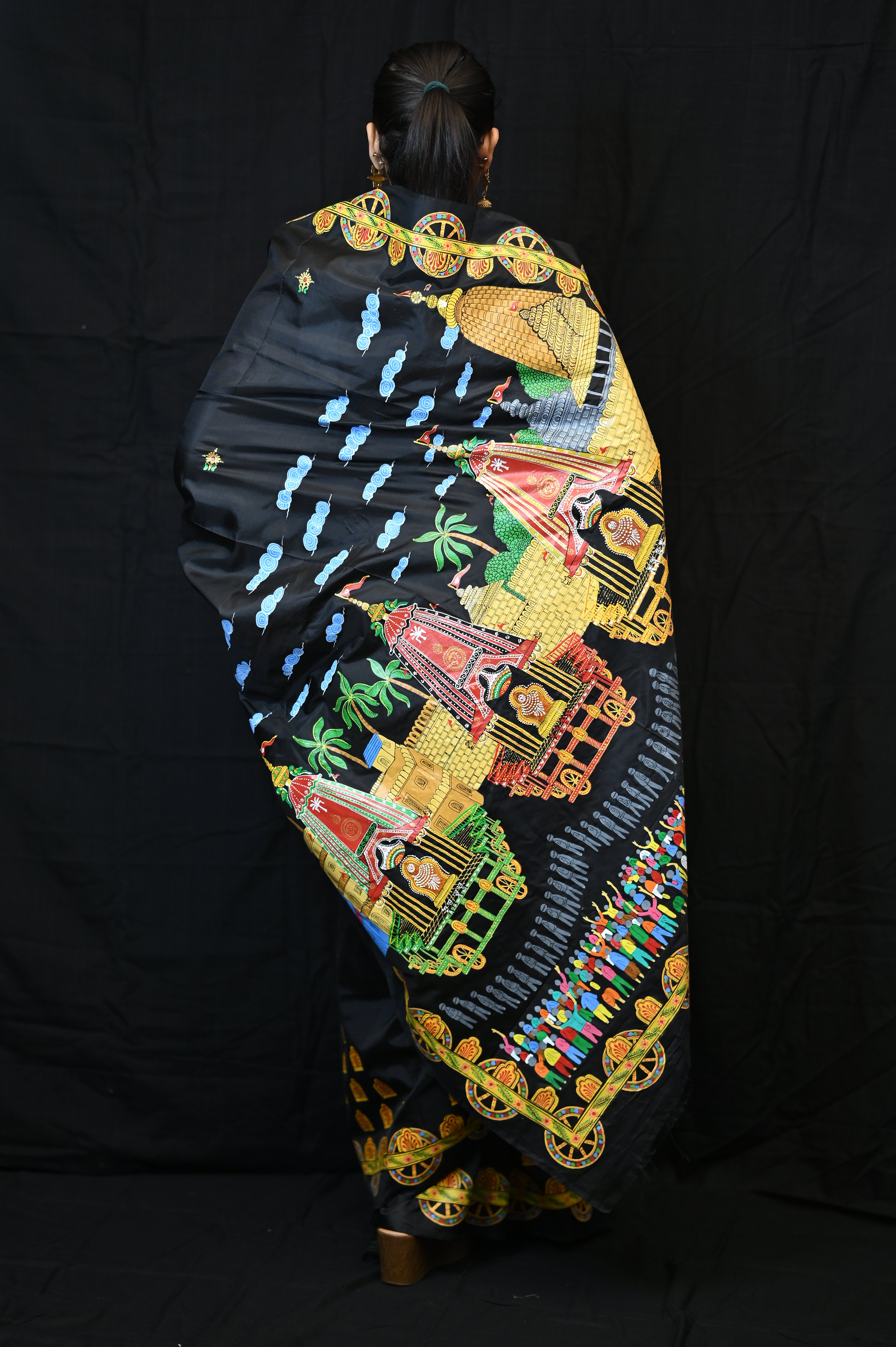 Black Ratha Yatra Theme Pattachitra Khadi Silk Saree